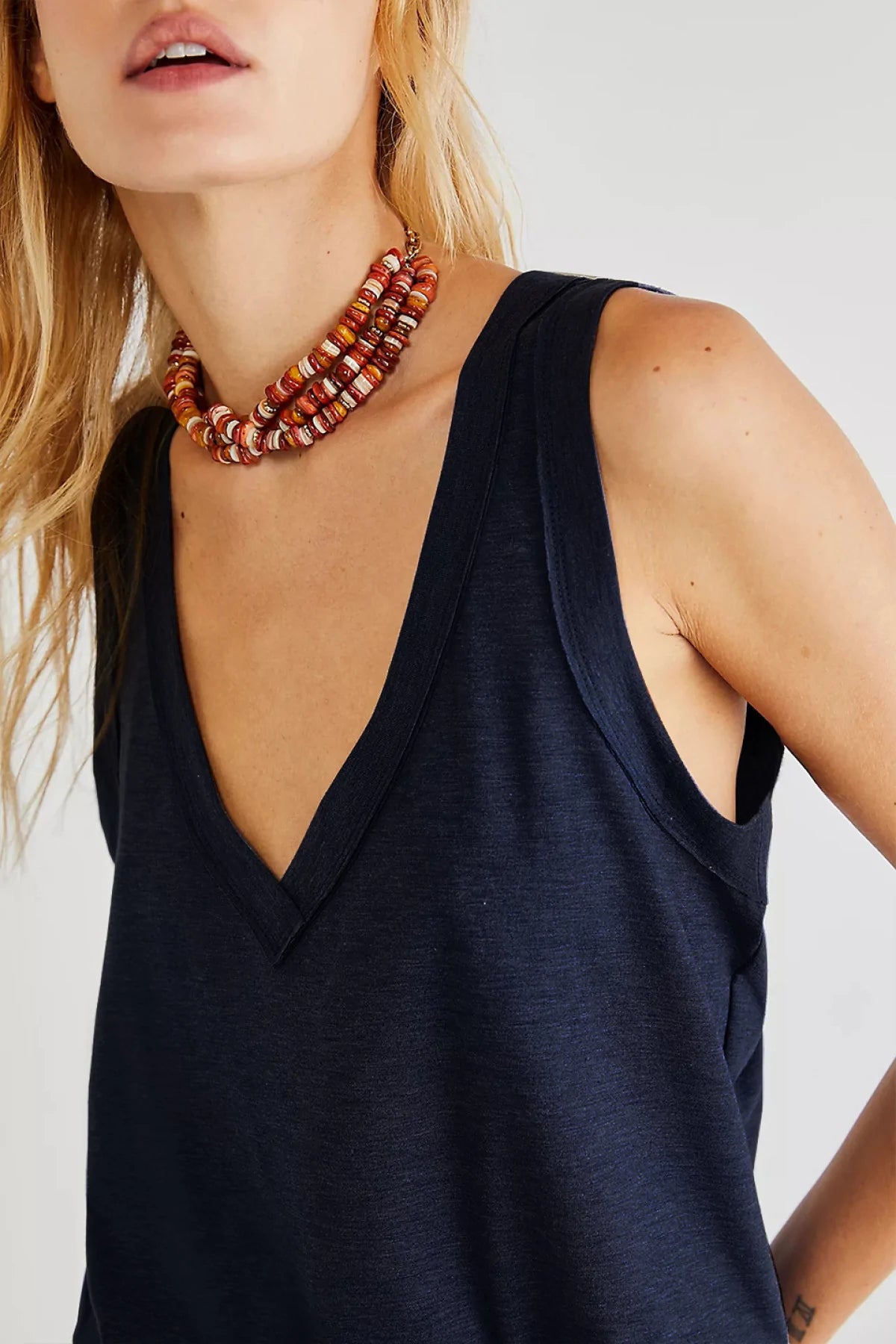 Deep V Solid Color Tank Top