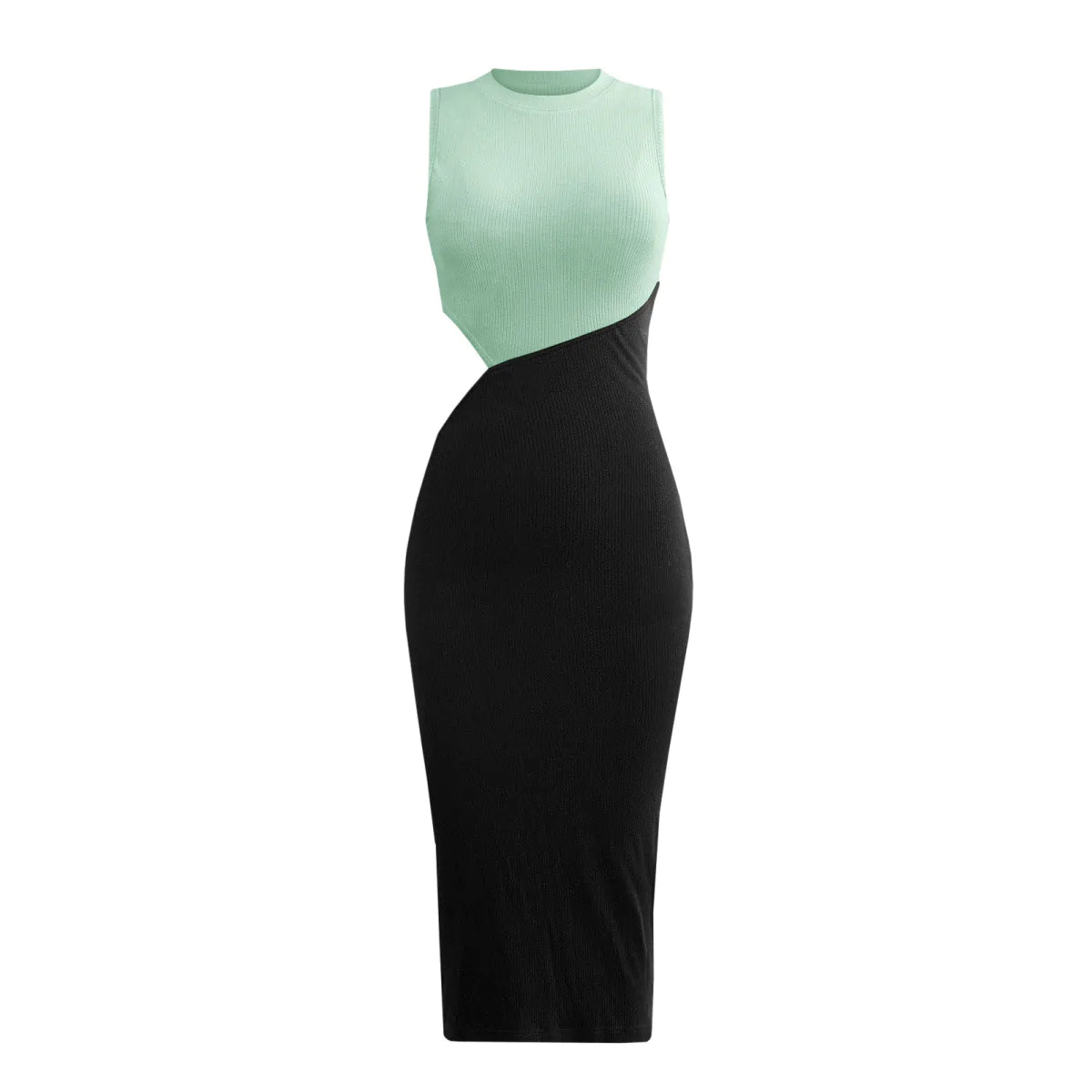 Colorblock Cut Out Ribbed Tube Dress