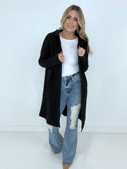 Mono B "Sophisticated Comfort" Open Front Longline Cardigan With Fleece Lining