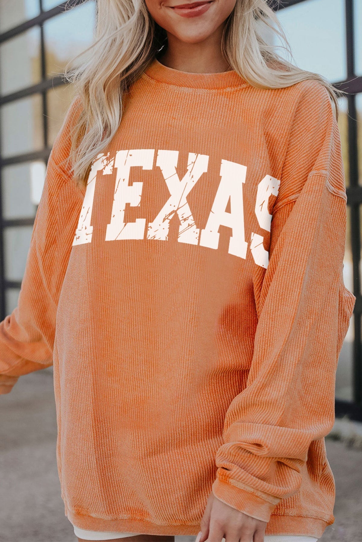 Orange TEXAS Ribbed Knit Long Sleeve Sweatshirt