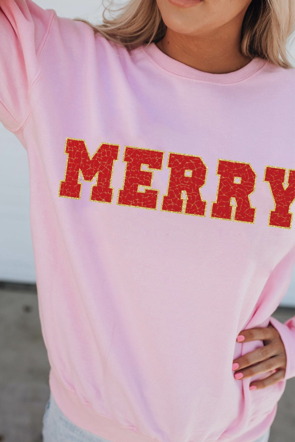 Pink MERRY Graphic Pullover Sweatshirt