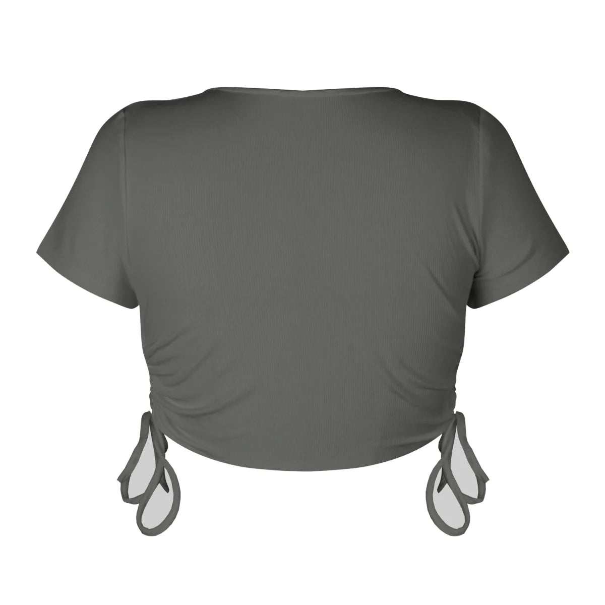 Round Neck Drawstring Rouching Solid Color Crop T-shirt