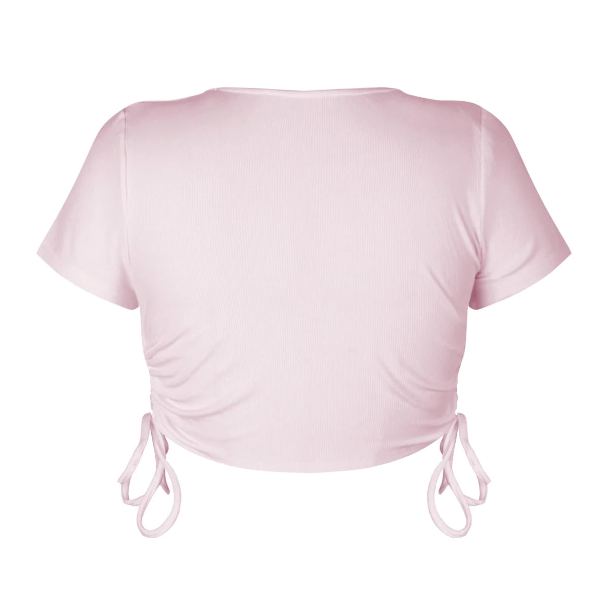 Round Neck Drawstring Rouching Solid Color Crop T-shirt