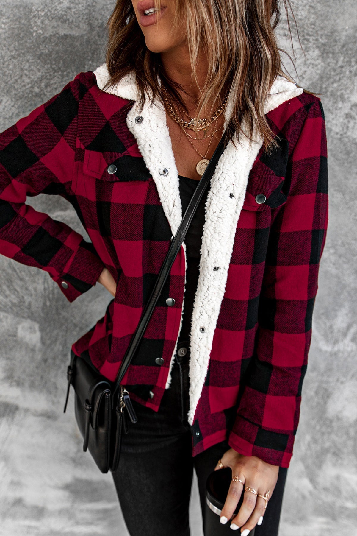 Plaid Print Fleece Button Jacket