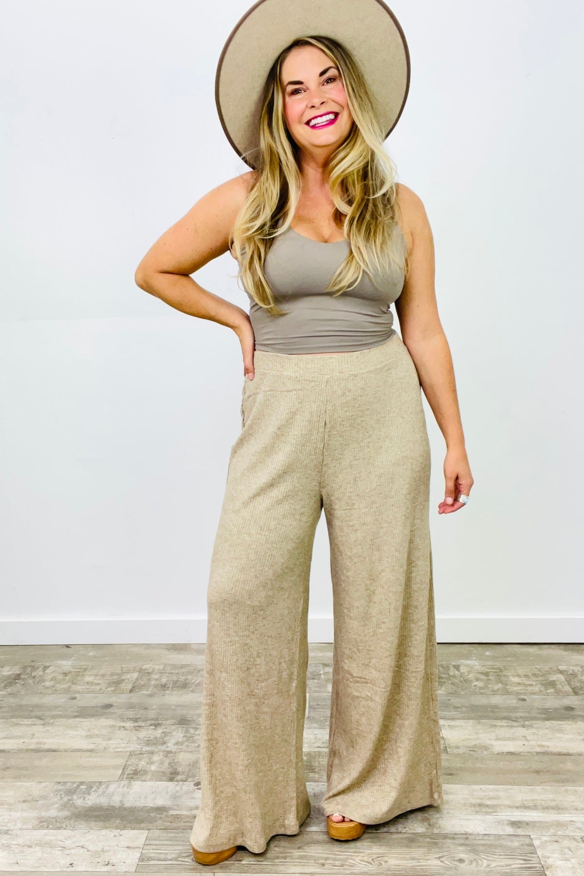 Zenana Two Tone Rib Wide Leg Pants