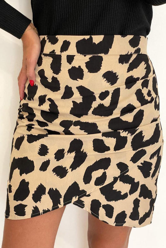 Leopard Abstract/Leopard Print Wrap Hem Mini Skirt