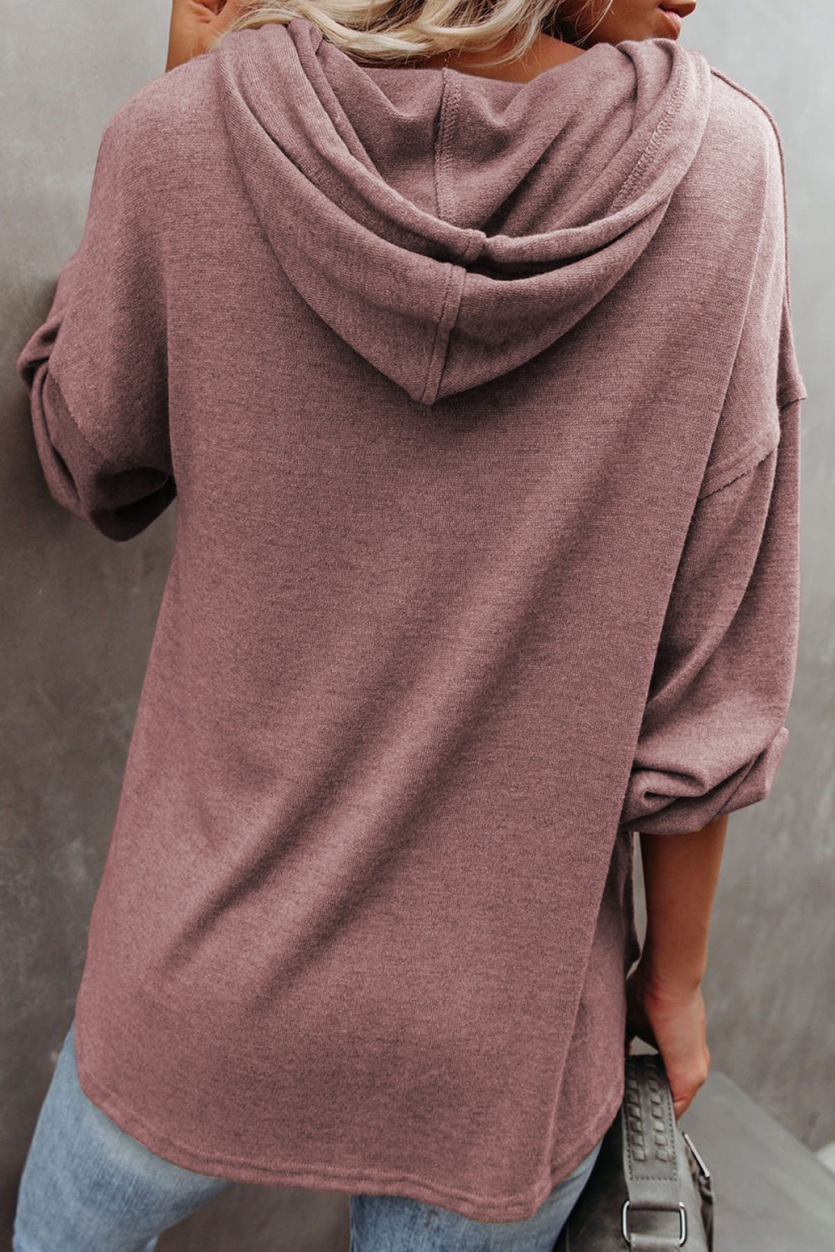 Black Buttoned High And Low Hem Hoodie