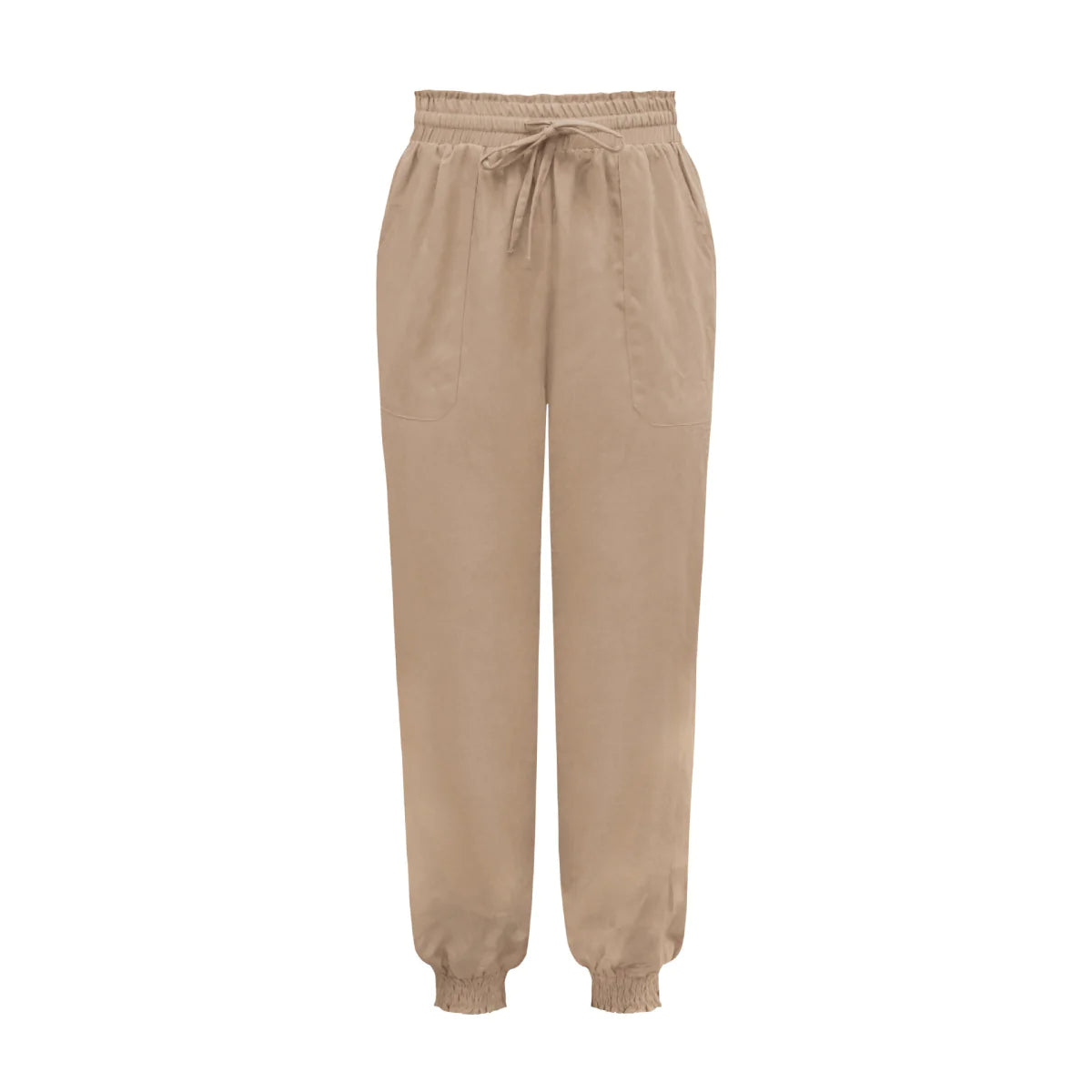 Solid Color Tie-waist Tapered Pants