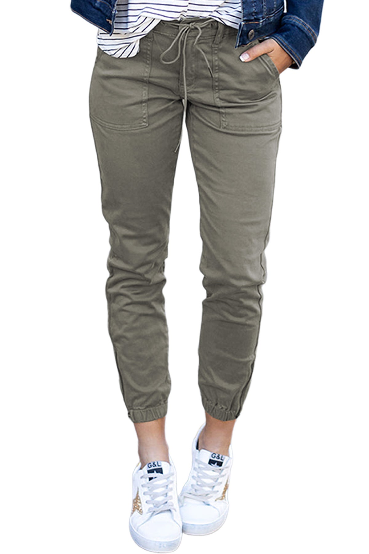 Green Slim Fit Pocketed Twill Jogger Pants