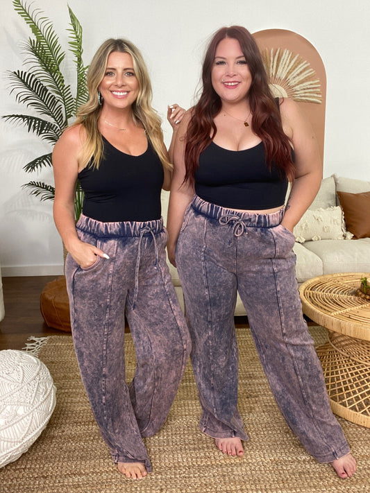 Zenana Cool Acid Wash Wide Leg Pants