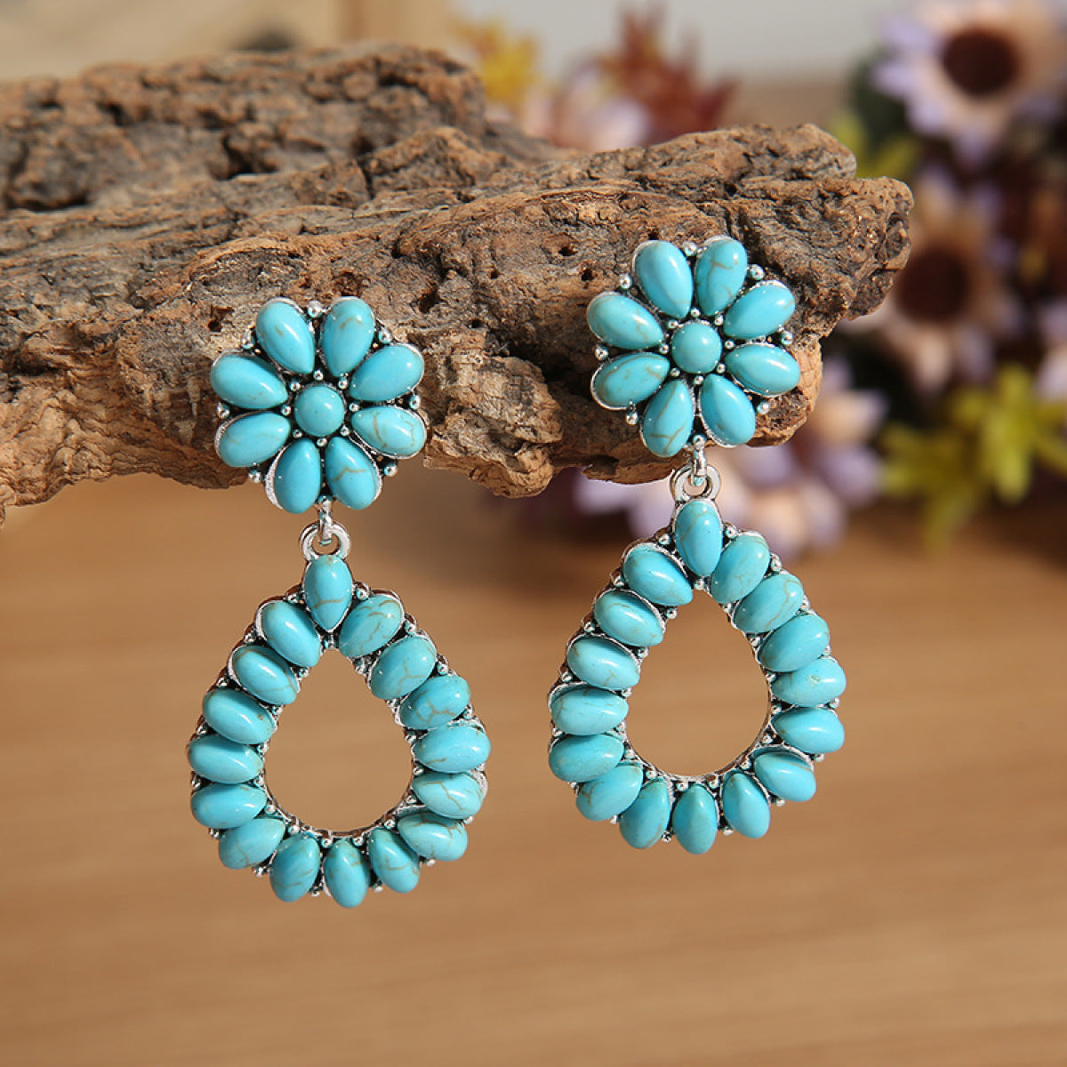 Turquoise Teardrop-Shaped Drop Earrings