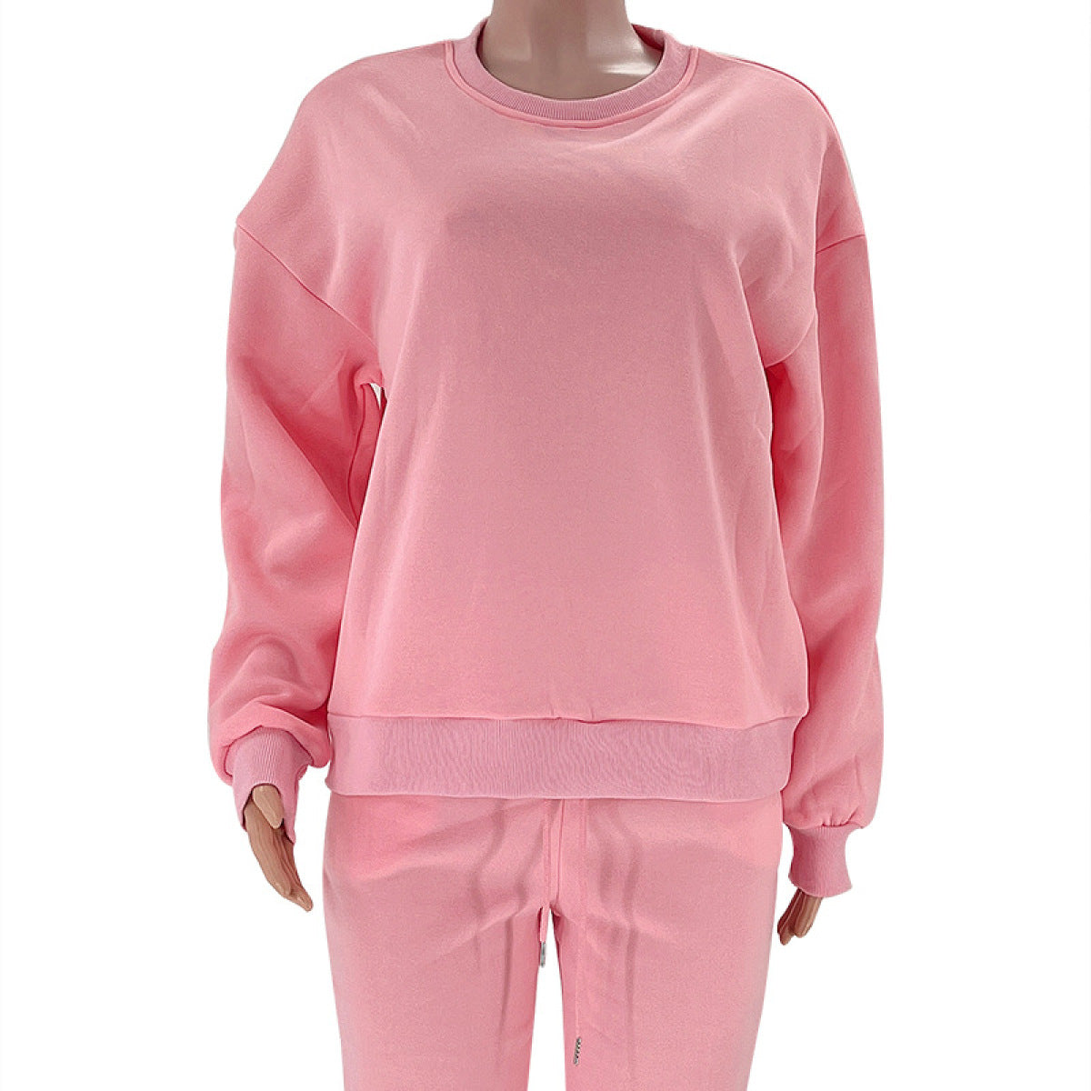 Solid Color Round Neck Long-Sleeved Sweatshirt & Sweatpants Set