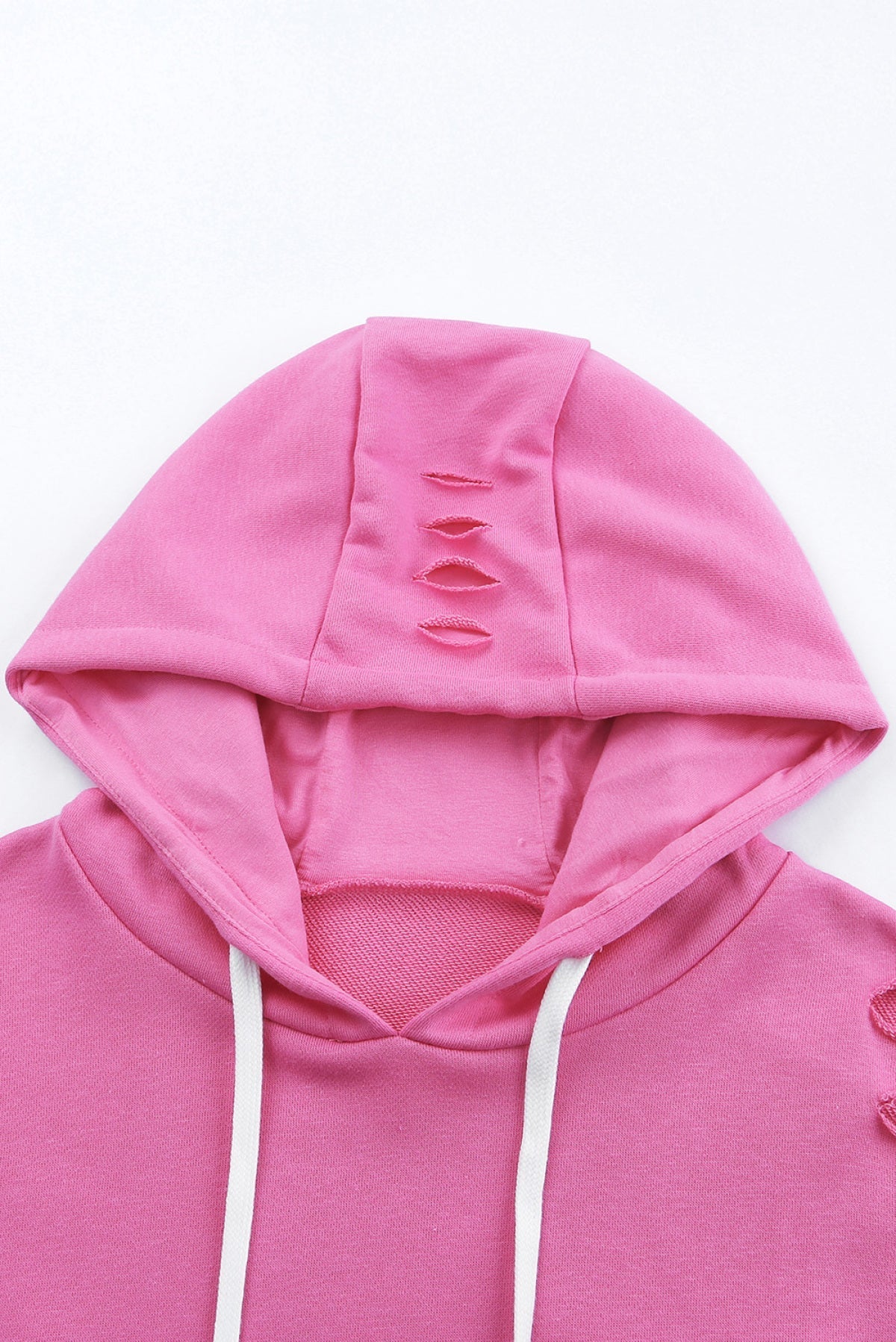 Pink Shabby Distressed Drawstring Hoodie