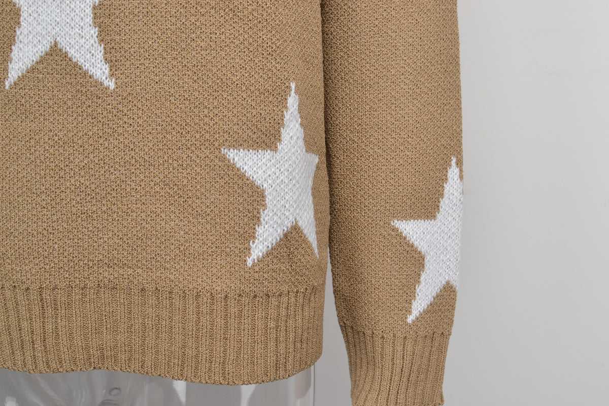 Crew Neck Long Sleeve Stars Graphics Sweater