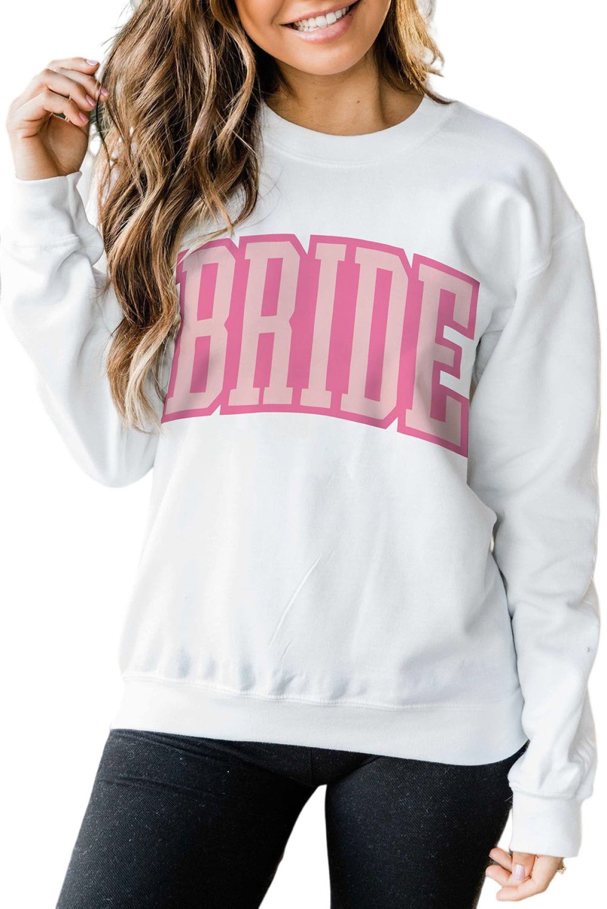 White BRIDE Letter Print Long Sleeve Graphic Sweatshirt