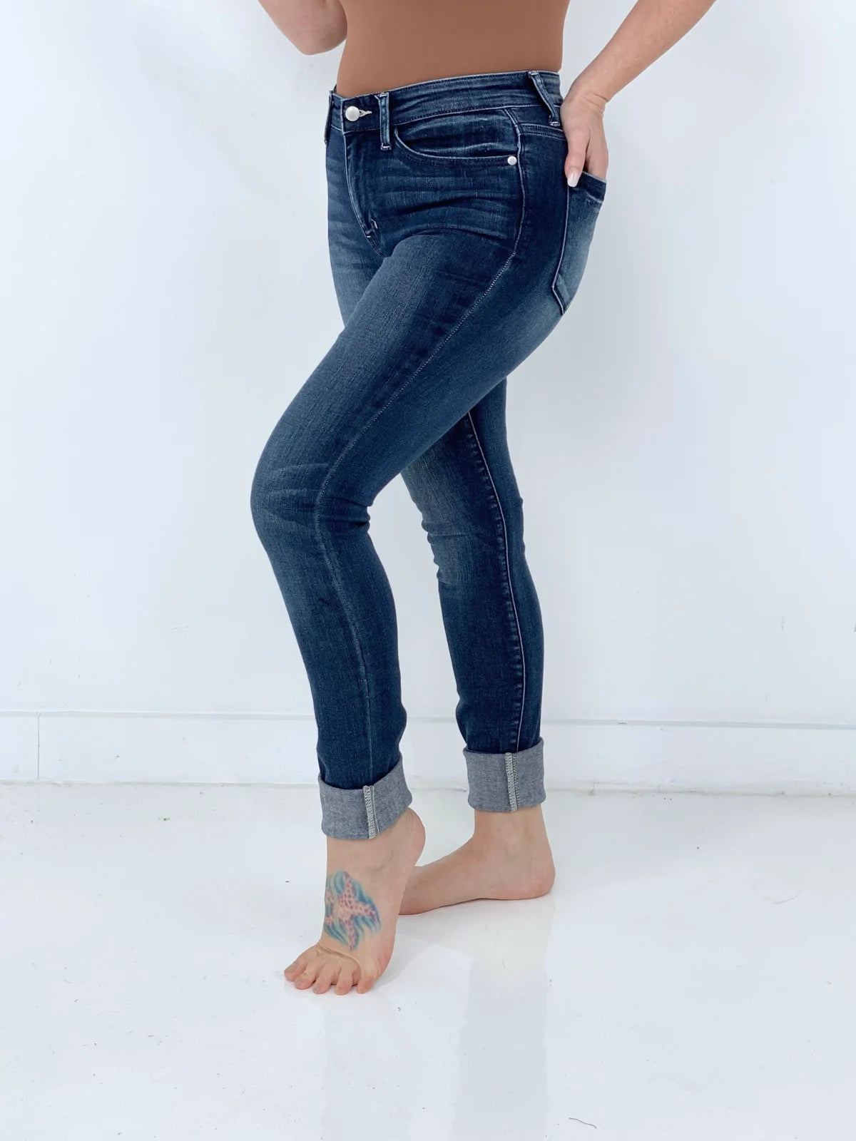 Judy Blue "Olivia" Mid-Rise Long Inseam Pin Tack Skinny Jeans