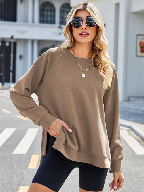 Zip Detail Round Neck Long Sleeve Sweatshirt