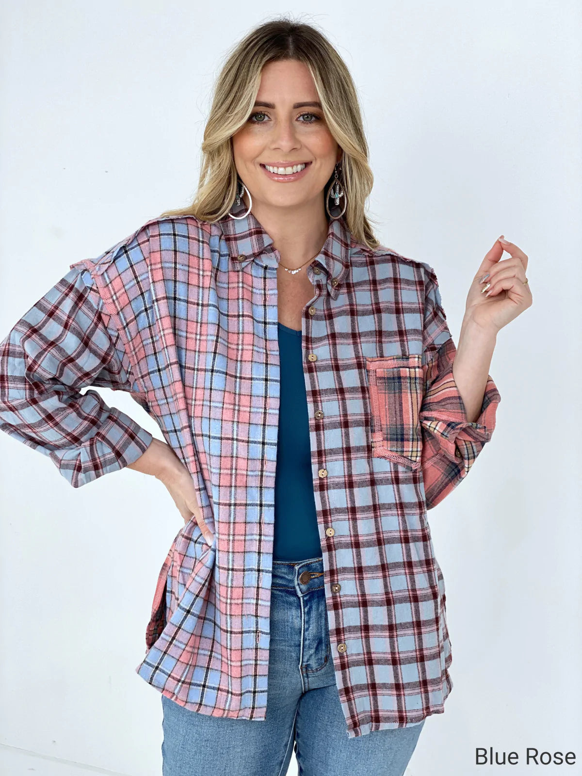 Easel "Mix It Up" Mixed Plaid Shirt