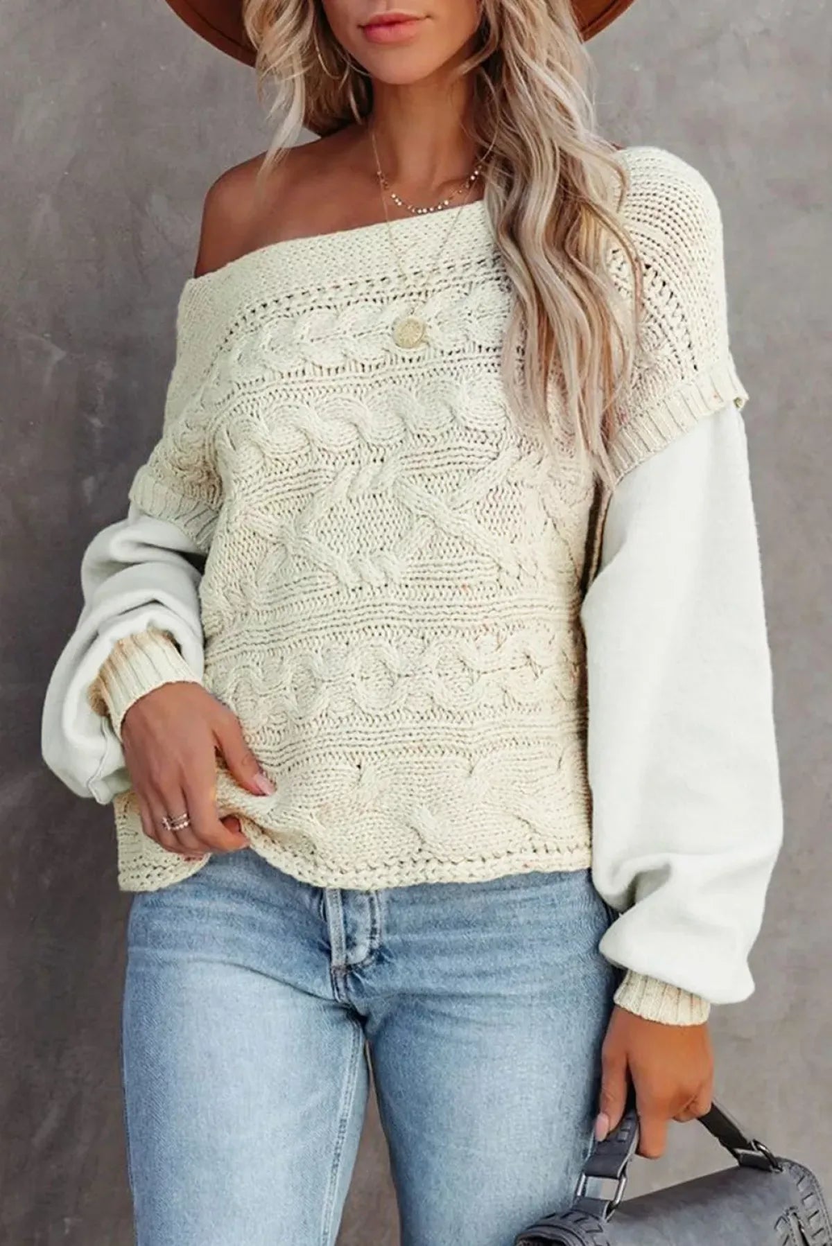 Apricot Faux Two-Piece Textured Knit Sweater