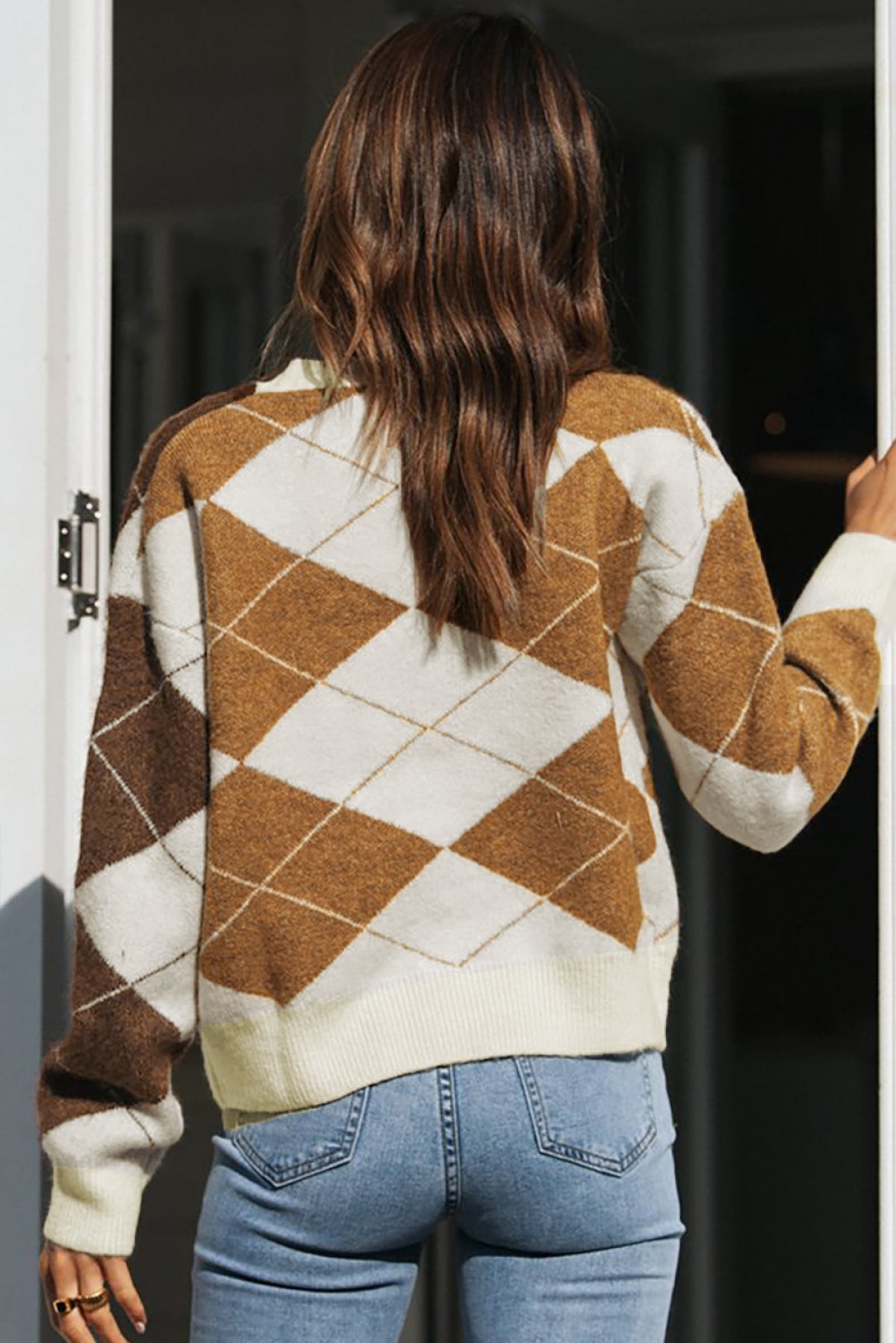 Geometric Color Block Drop Shoulder Sweater