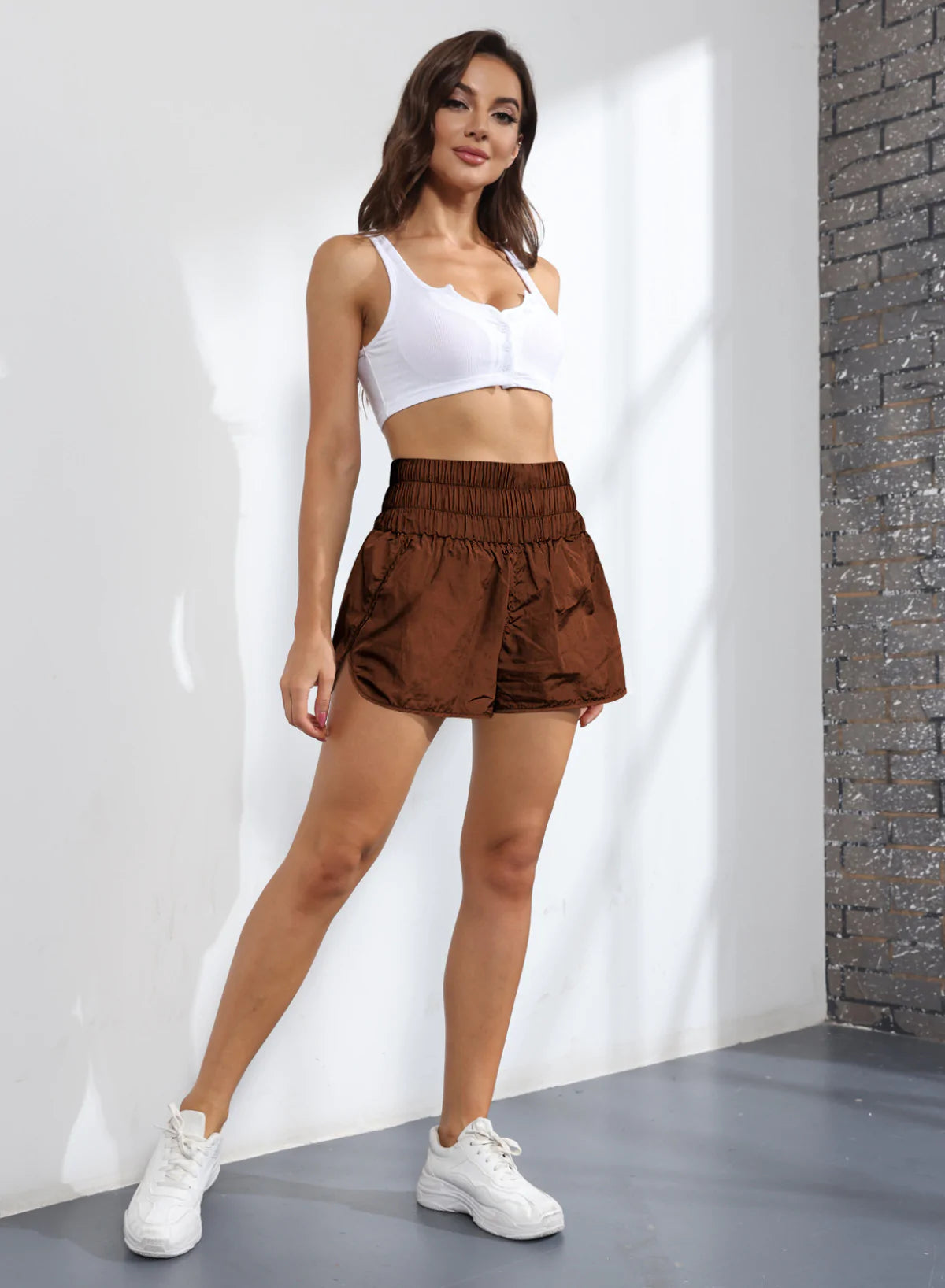 High-waist Solid Color Sports Shorts