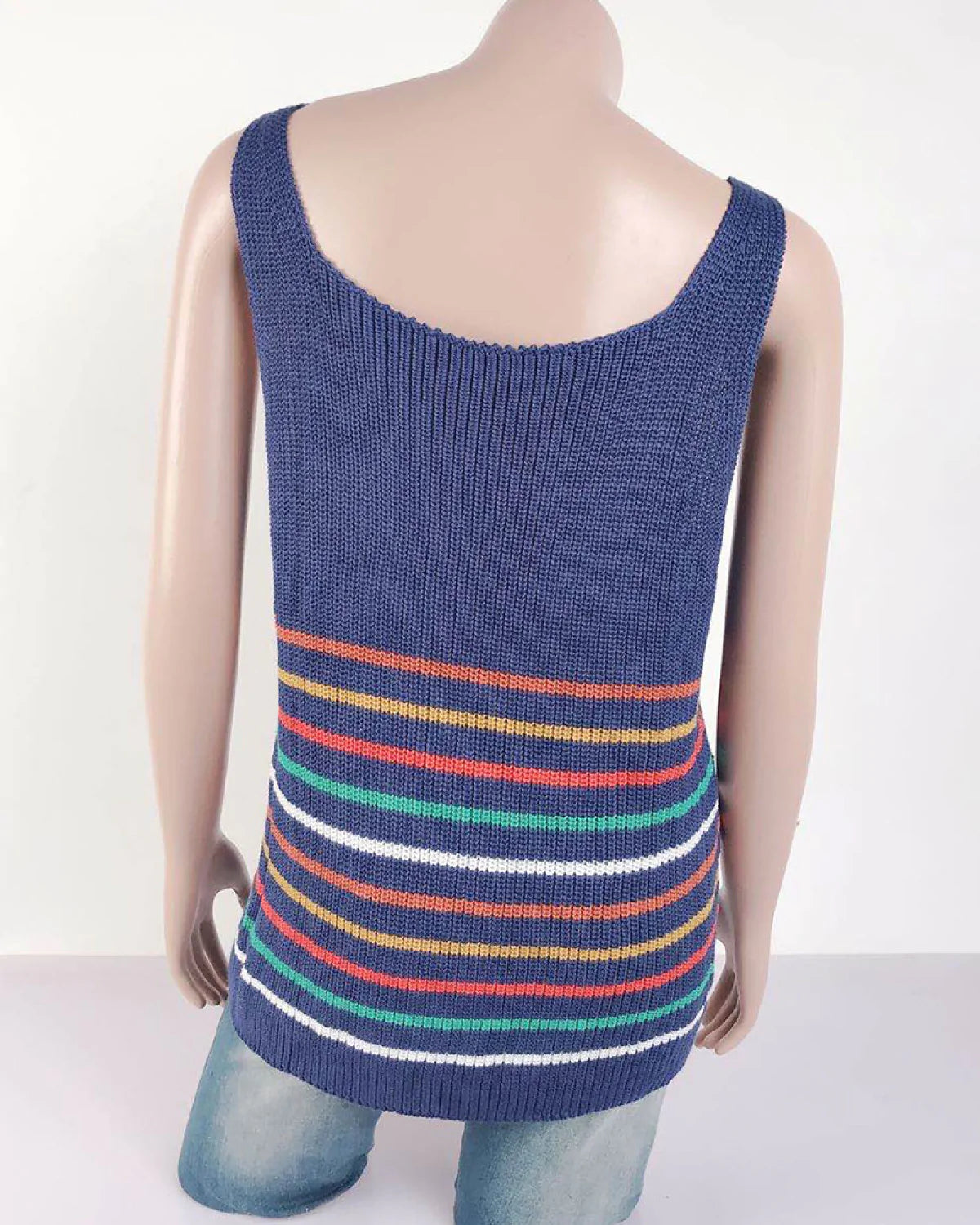 U-Neck Striped Knitted Sleeveless Vest