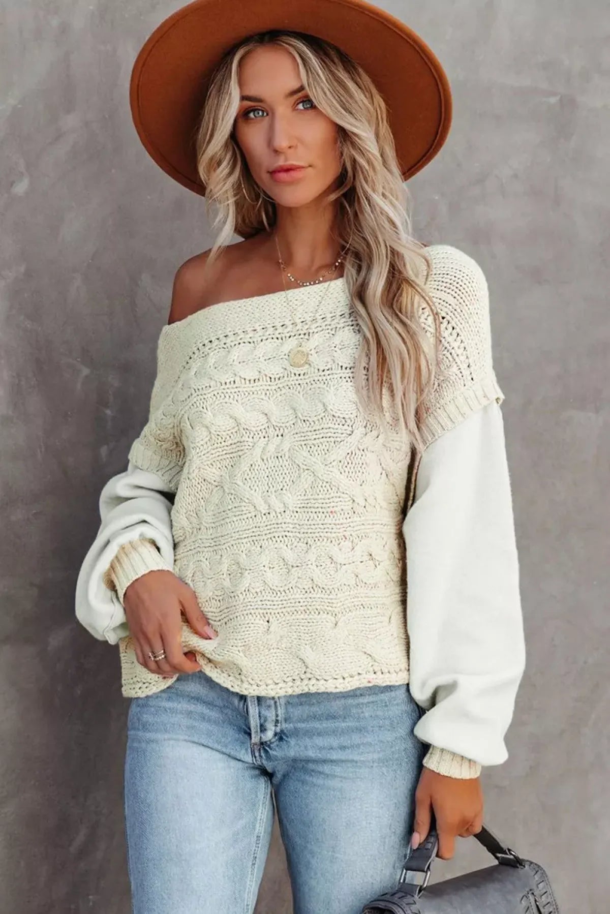 Apricot Faux Two-Piece Textured Knit Sweater