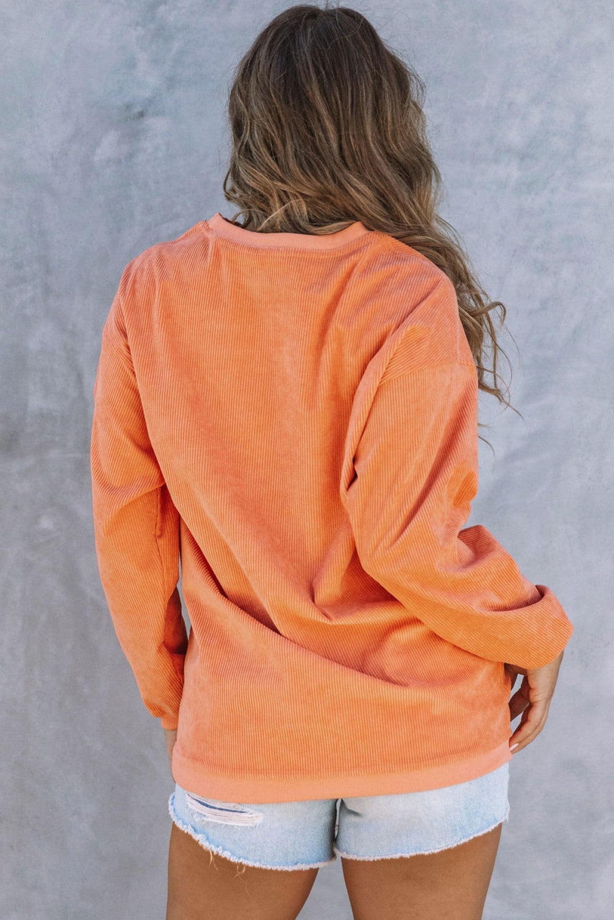 Orange TEXAS Ribbed Knit Long Sleeve Sweatshirt