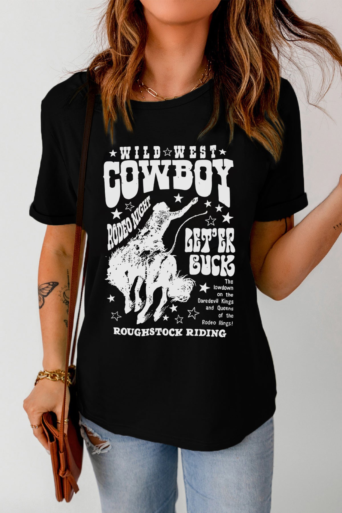 Black COWBOY Western Pattern Print Graphic T Shirt