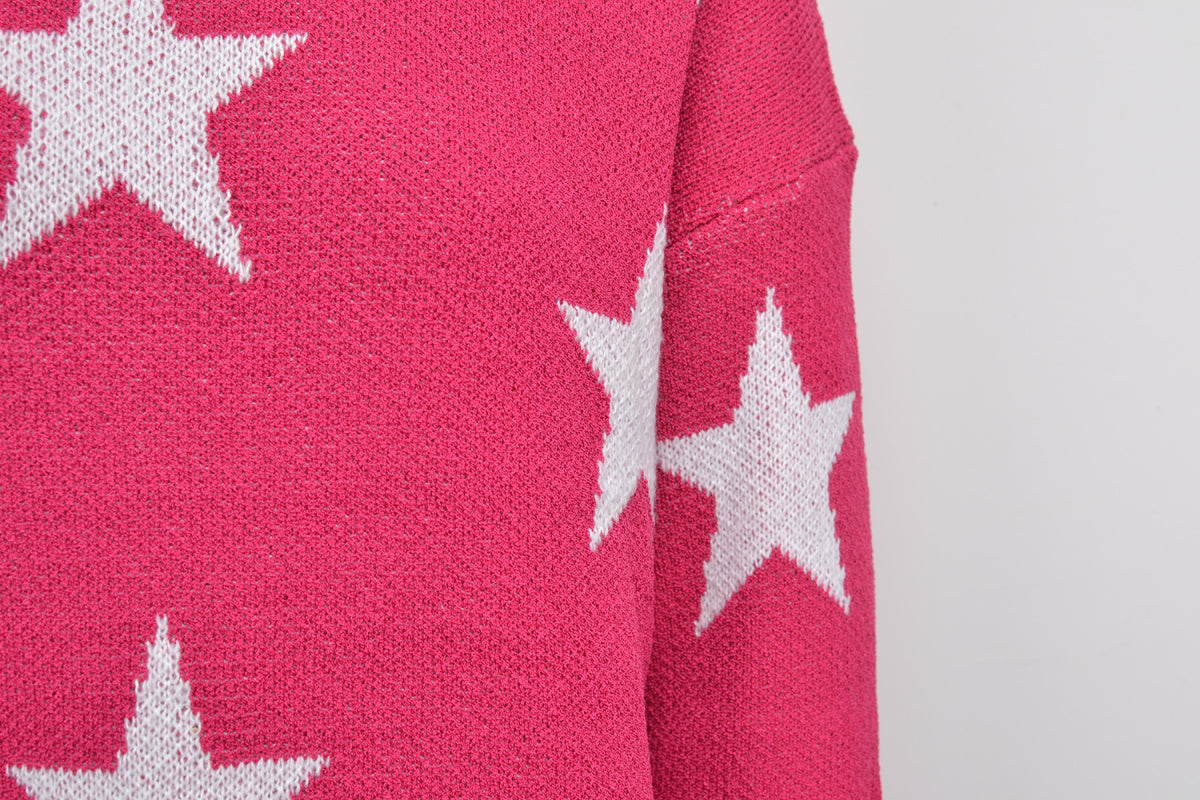 Crew Neck Long Sleeve Stars Graphics Sweater