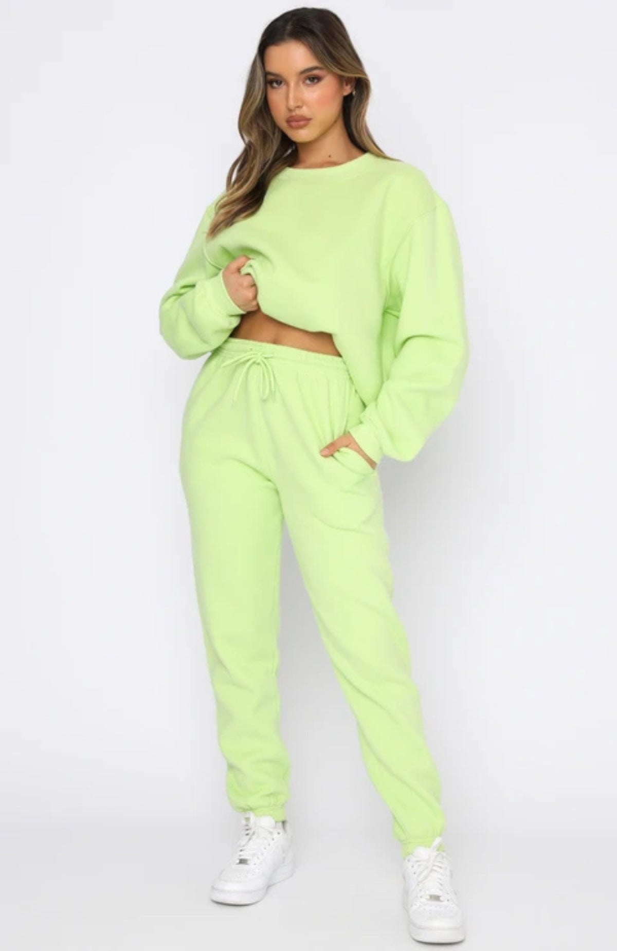 Solid Color Round Neck Long-Sleeved Sweatshirt & Sweatpants Set