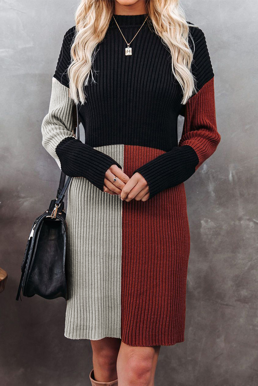 Colorblock Knit Sweater Dress