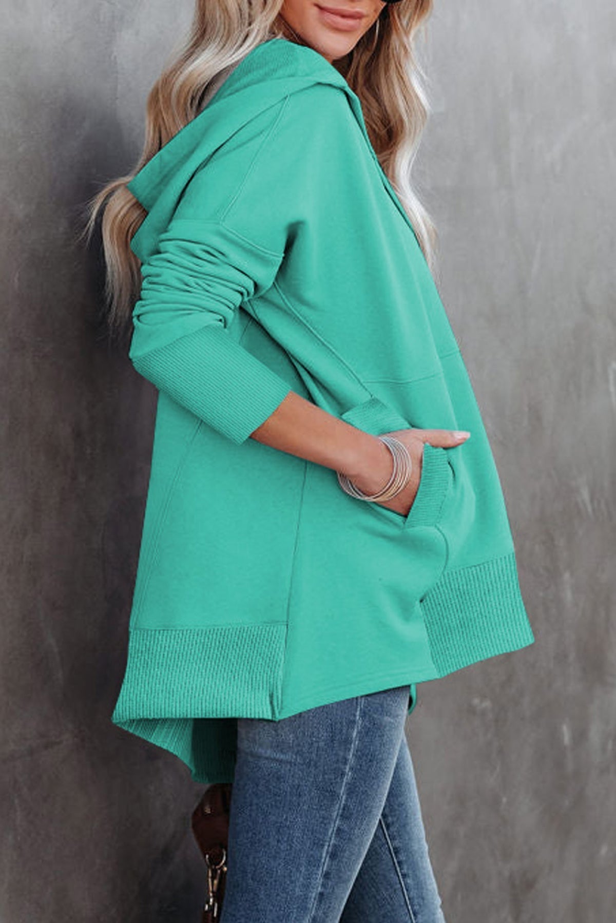 Batwing Sleeve Pocketed Henley Hoodie