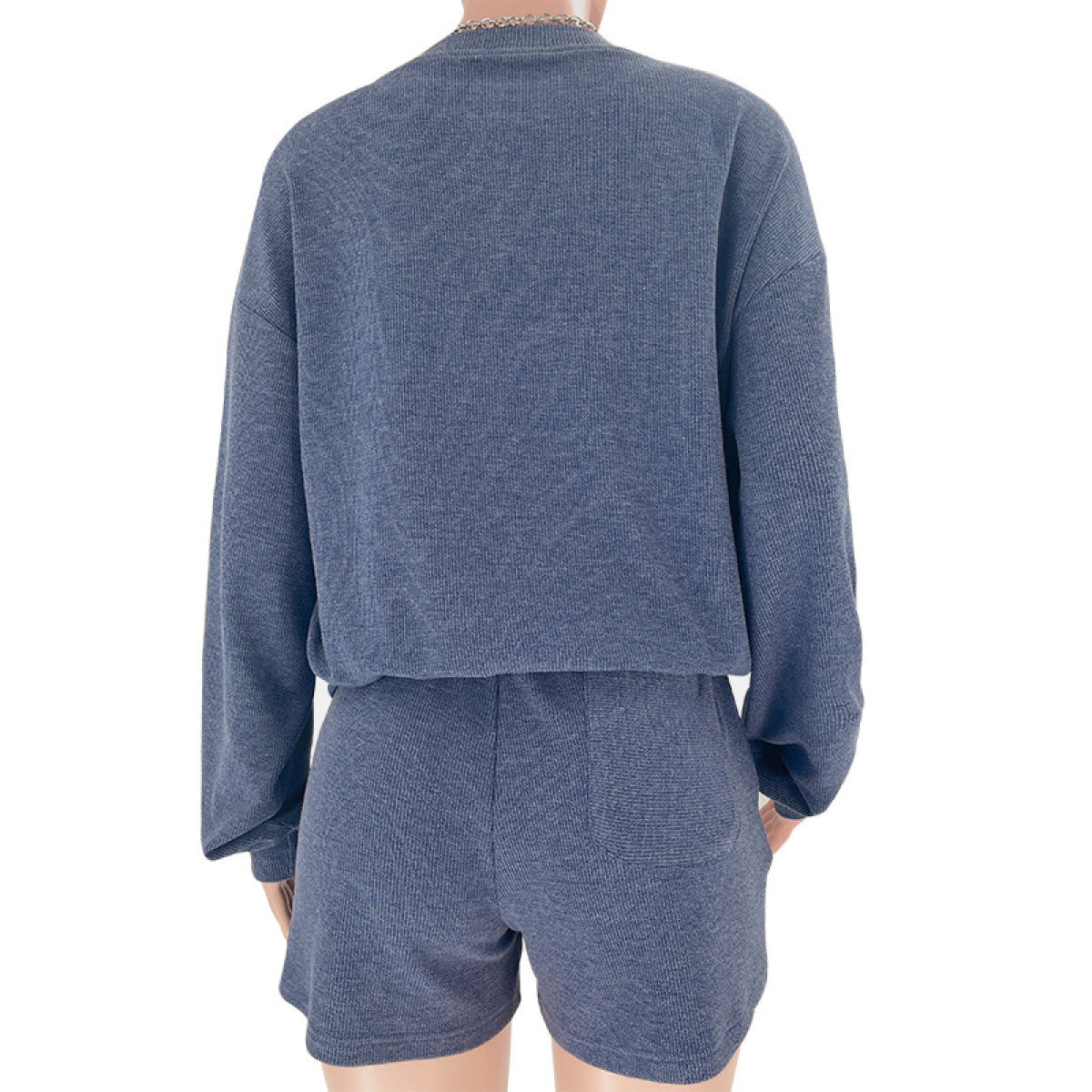 Crew Neck Pullover Long-Sleeved Sweatshirts & Tie Shorts Lounge Sets