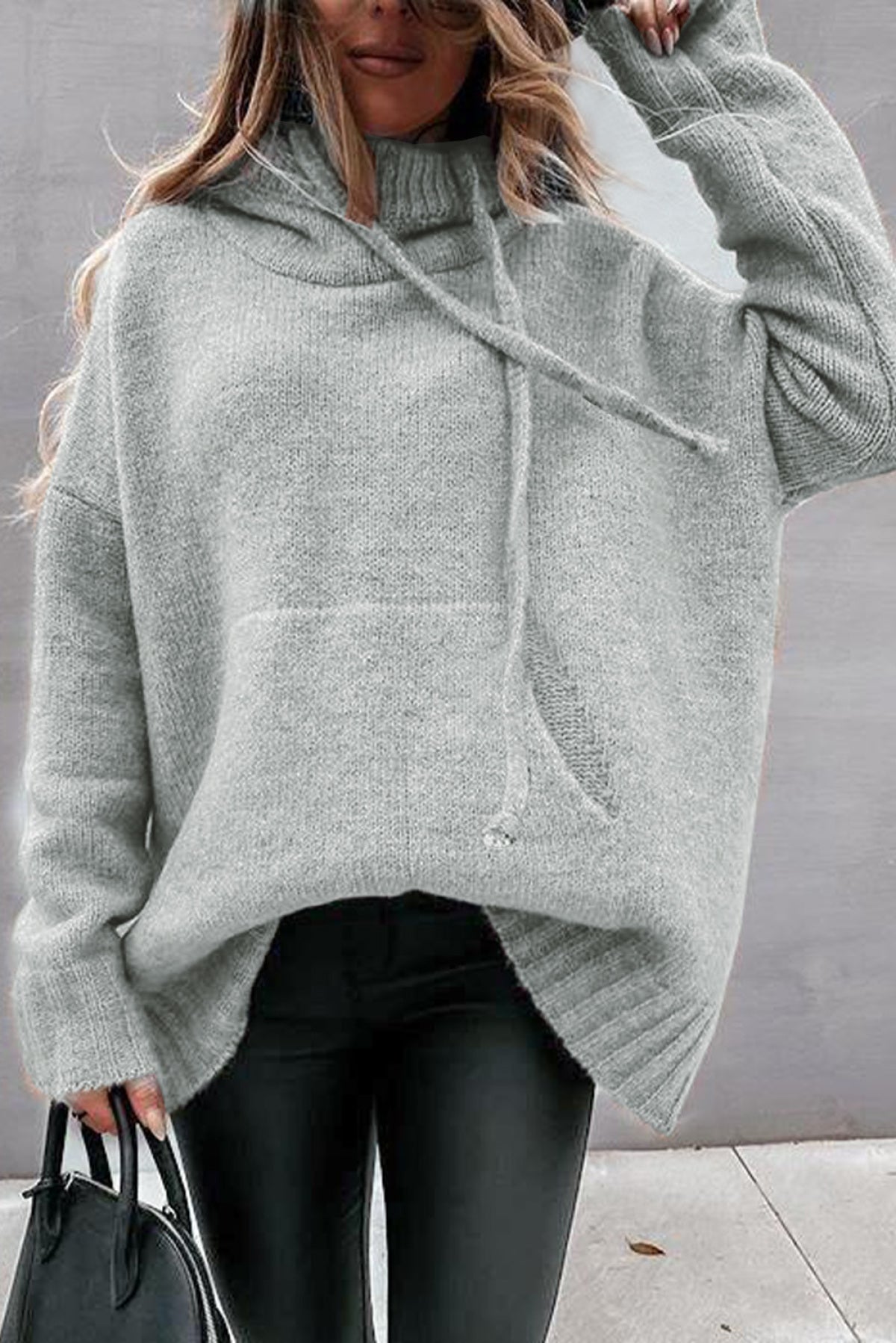 Kangaroo Pocket Cowl Neck Knitted Sweater