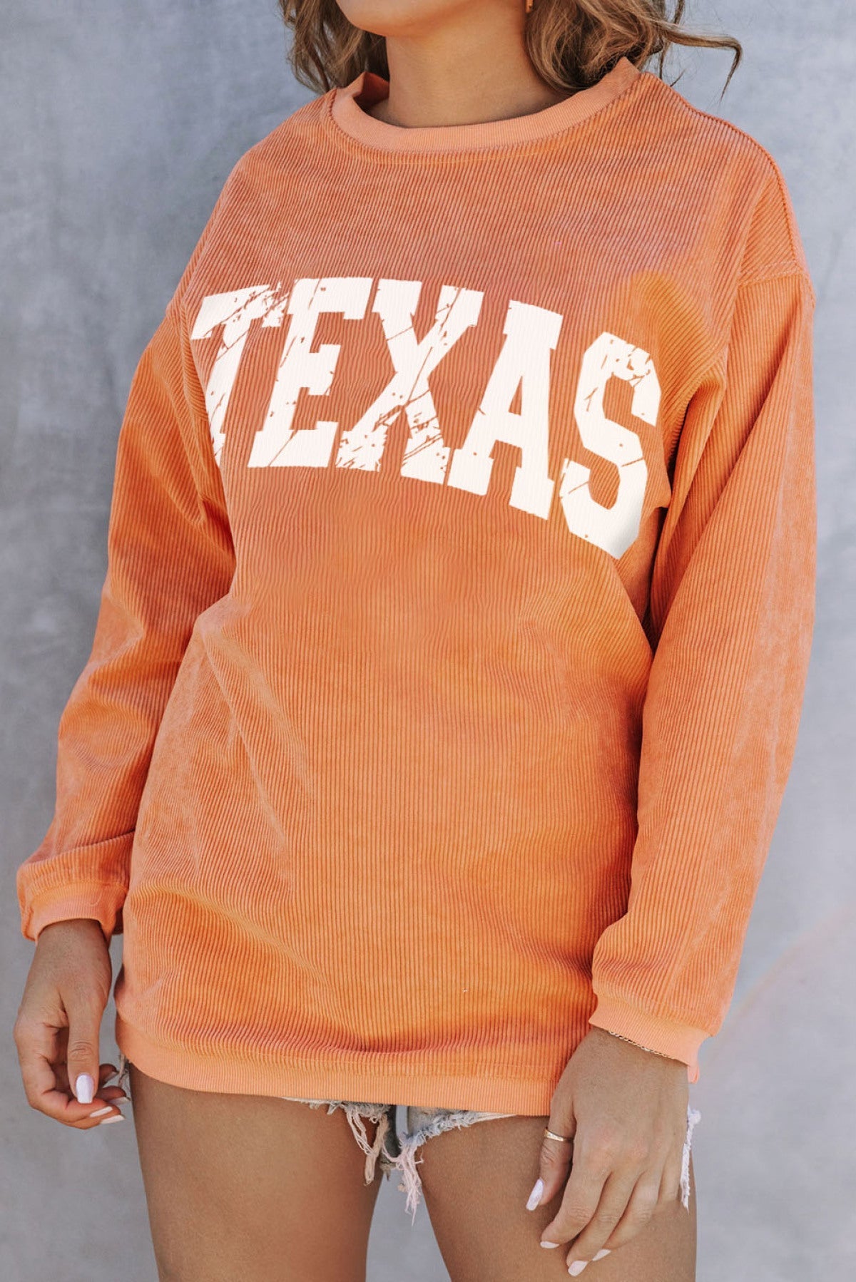 Orange TEXAS Ribbed Knit Long Sleeve Sweatshirt