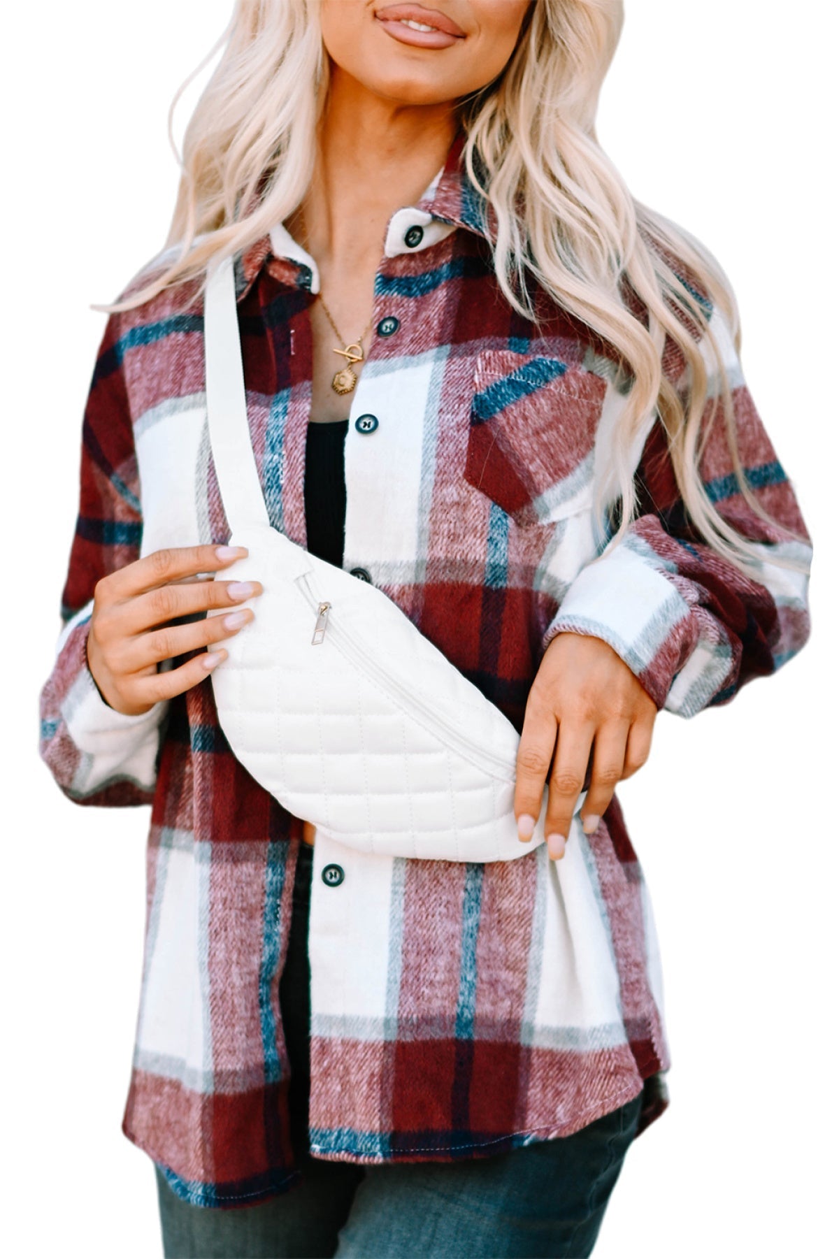 White PU Leather Quilted Zipped Chest Bag