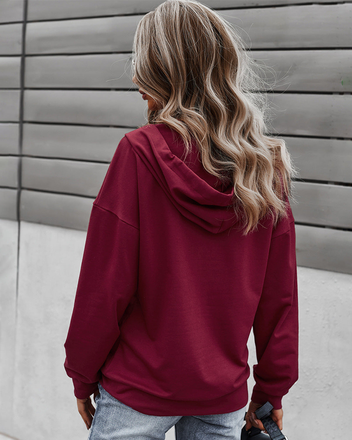 Long Sleeve Buckle Tie Front Pocket Hoodies