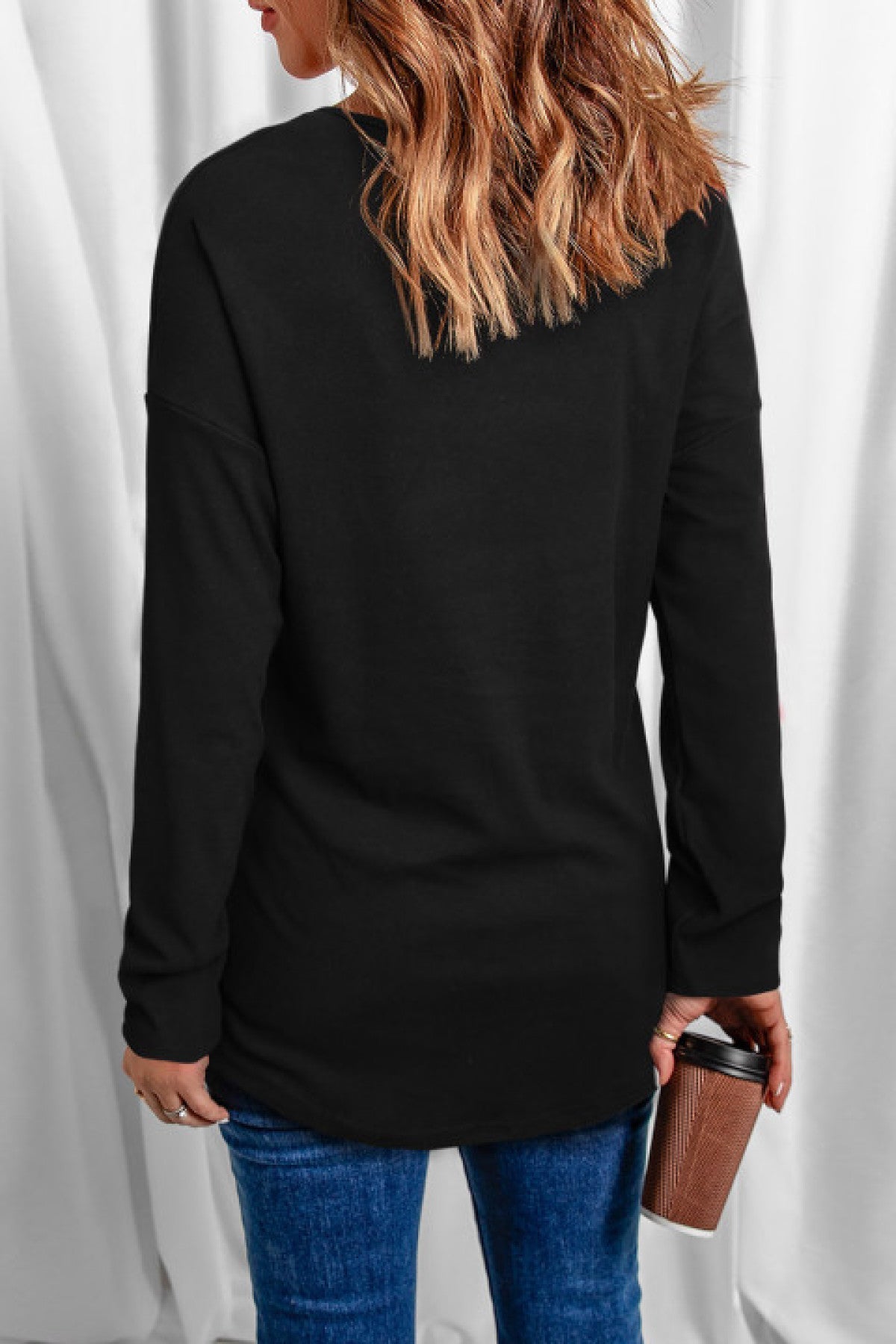 Black Leopard Star Print V Neck Long Sleeve Top