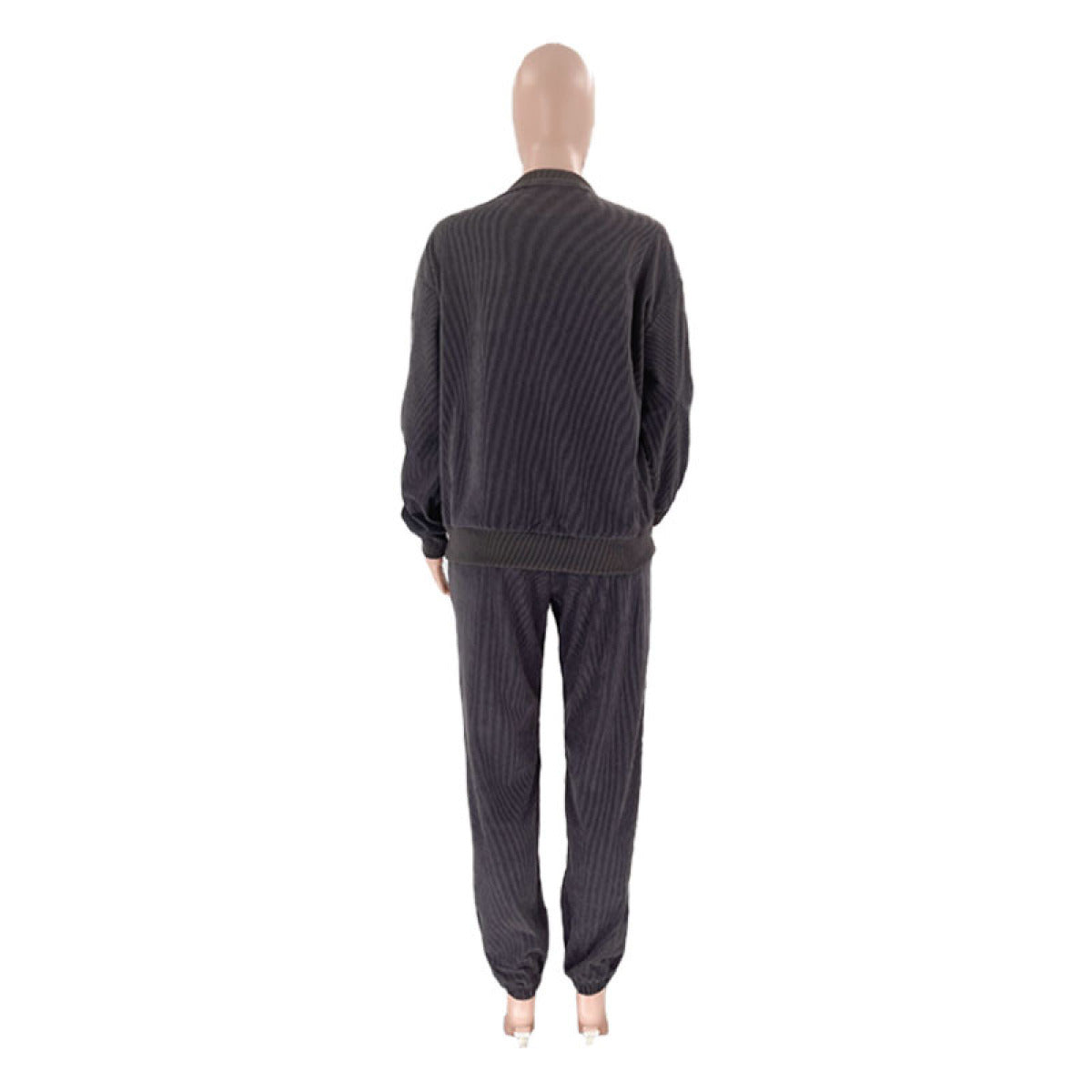 Corduroy Crew Neck Pullover Long Sleeve Sweatshirts & TiePants Two-Piece Sets