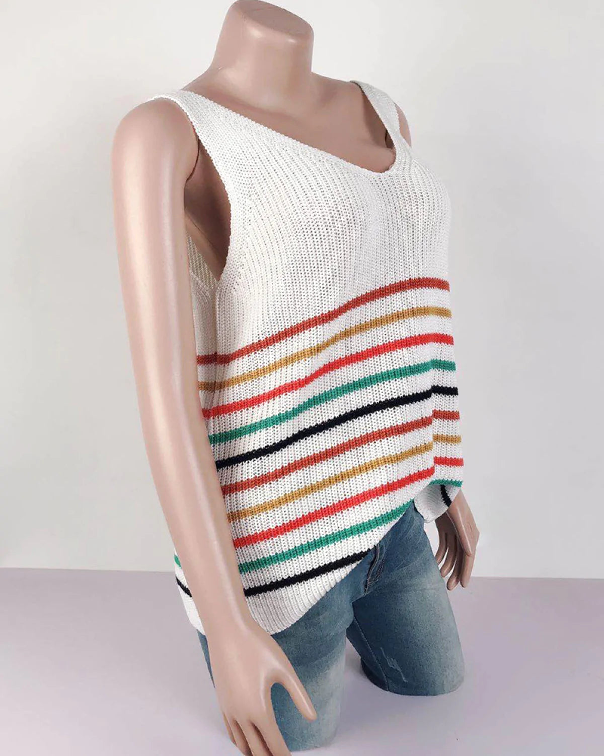 U-Neck Striped Knitted Sleeveless Vest