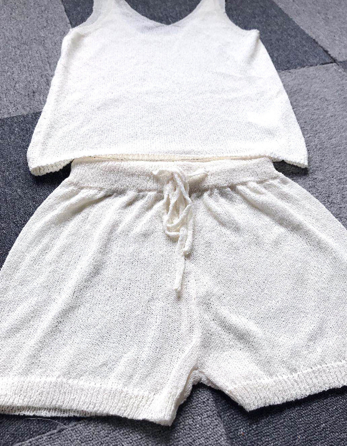 V-Neck Knitted Vest & Tie Shorts Two-Piece Set