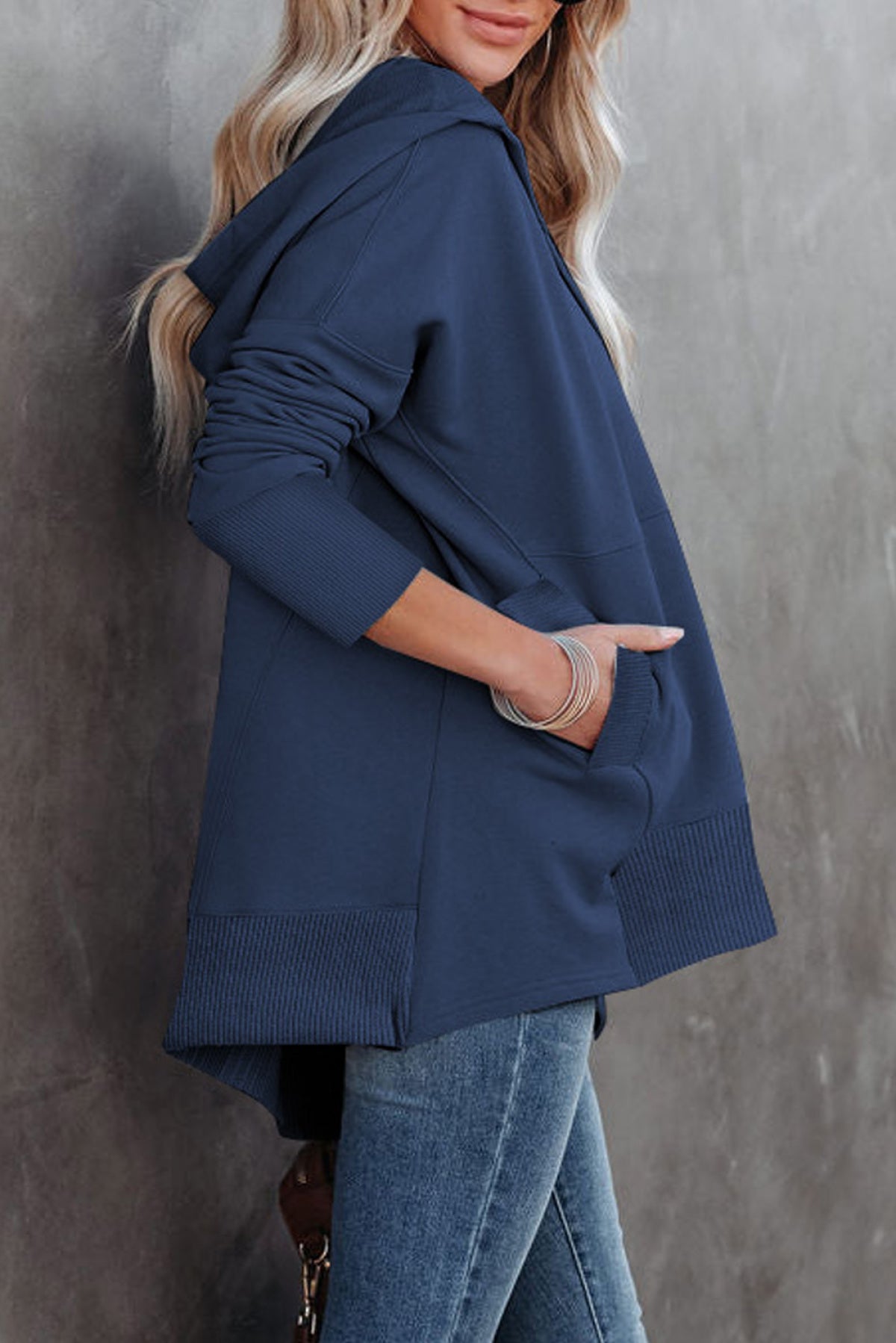 Batwing Sleeve Pocketed Henley Hoodie