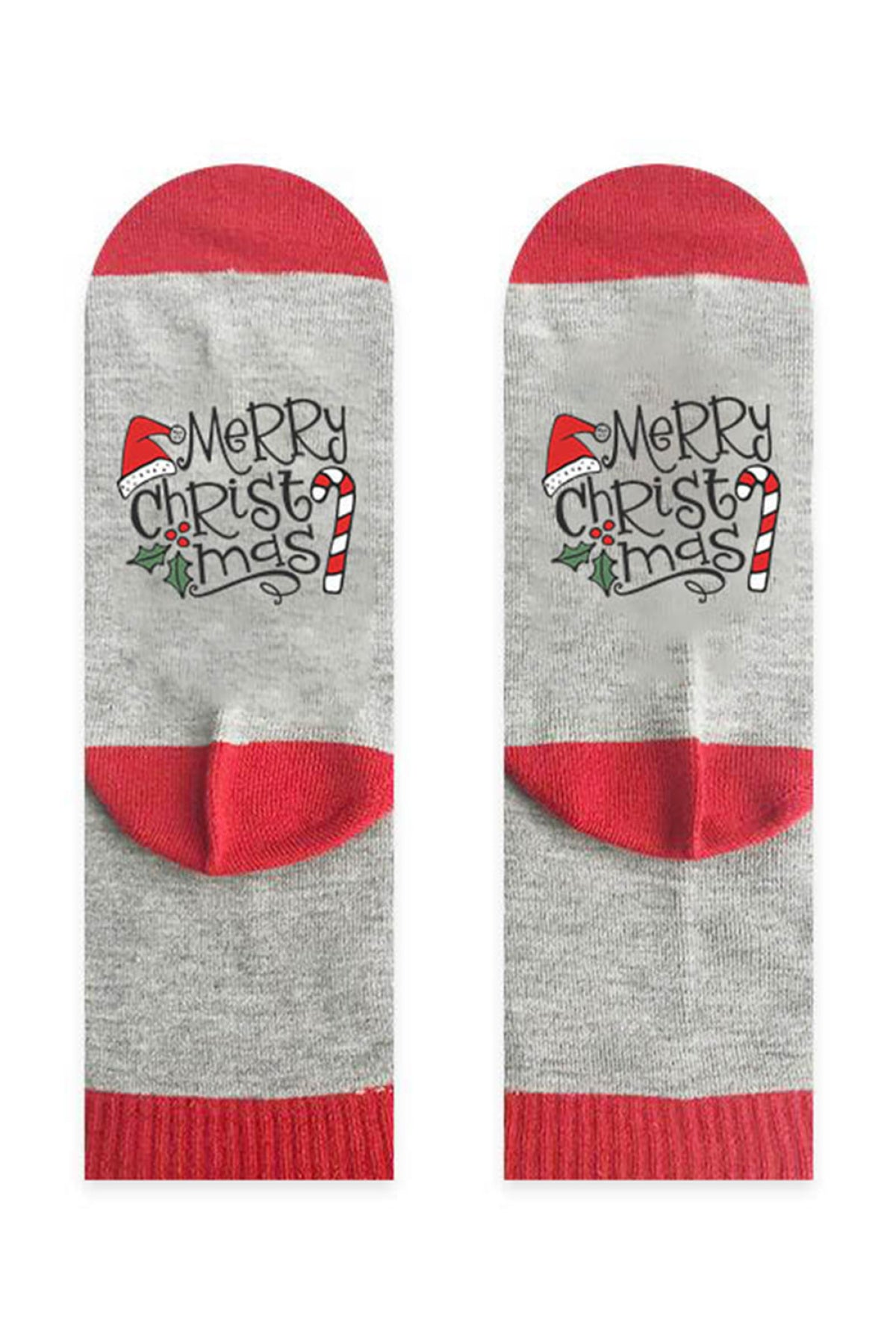 Gray Merry Christmas Graphic Knit Tube Socks