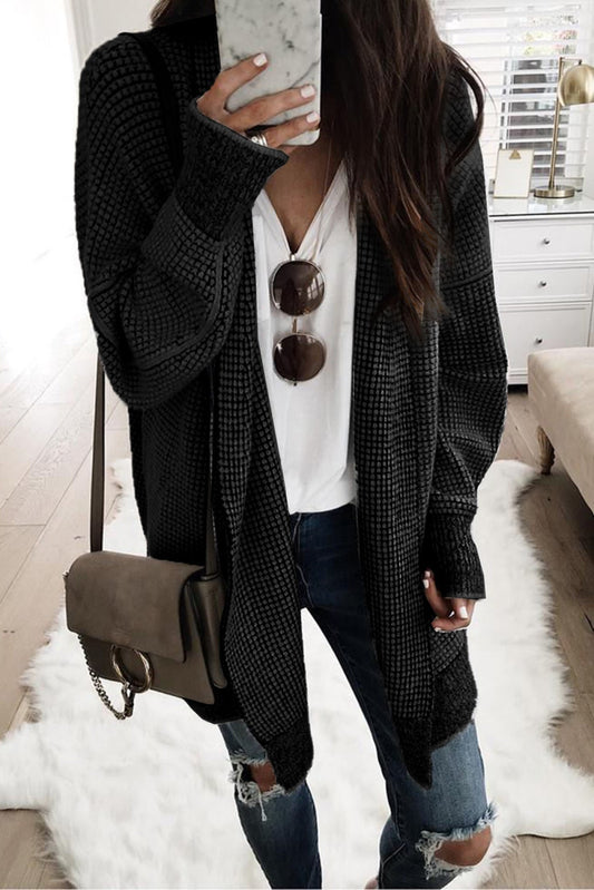 Plaid Knitted Long Open Front Cardigan