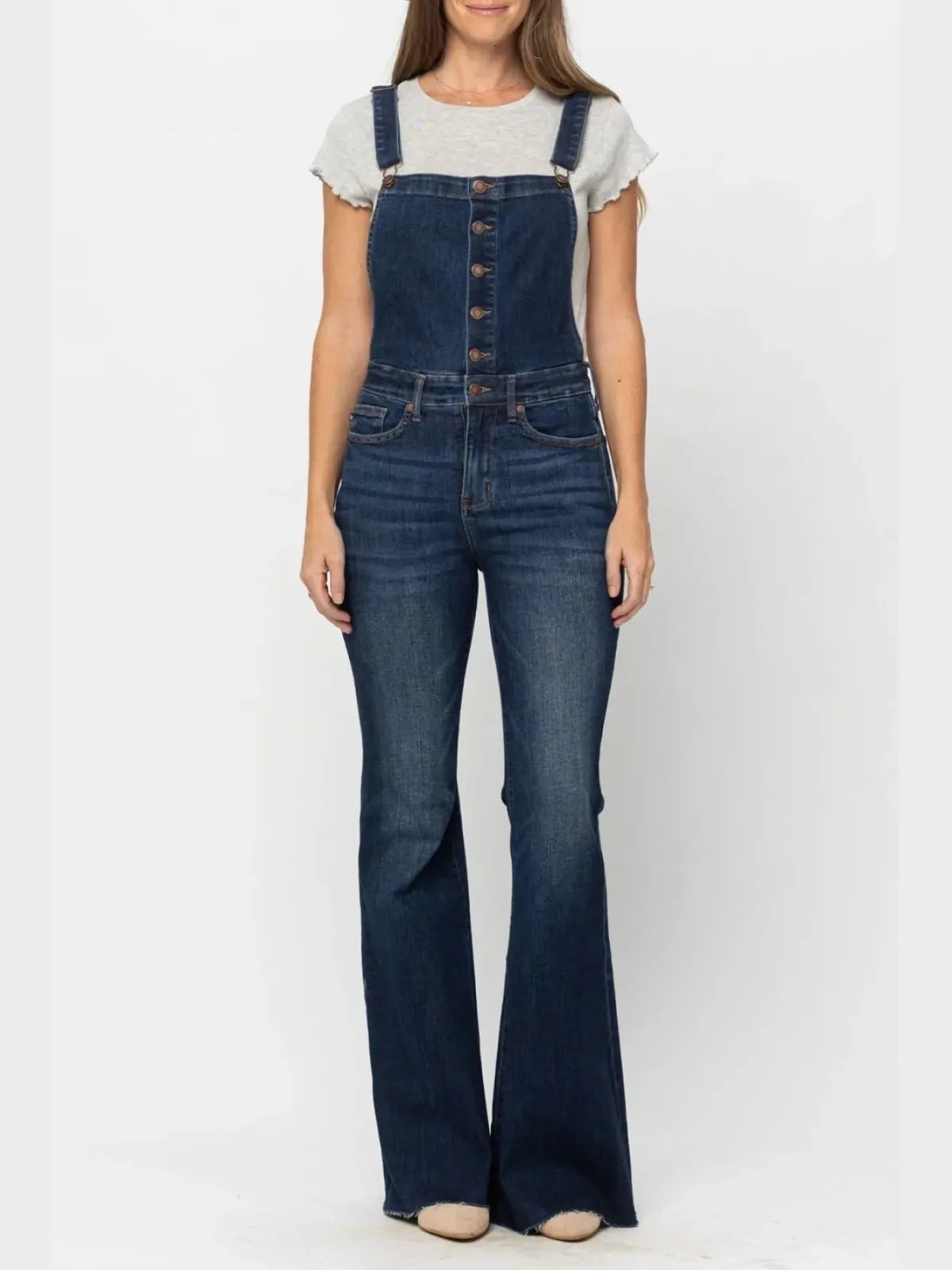 Judy Blue Buttoned Tummy Control Flare Overalls