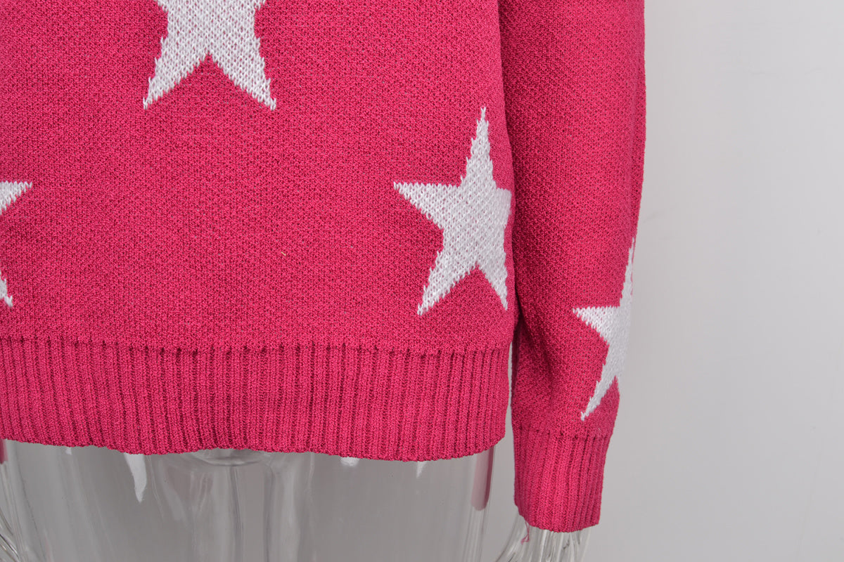 Crew Neck Long Sleeve Stars Graphics Sweater