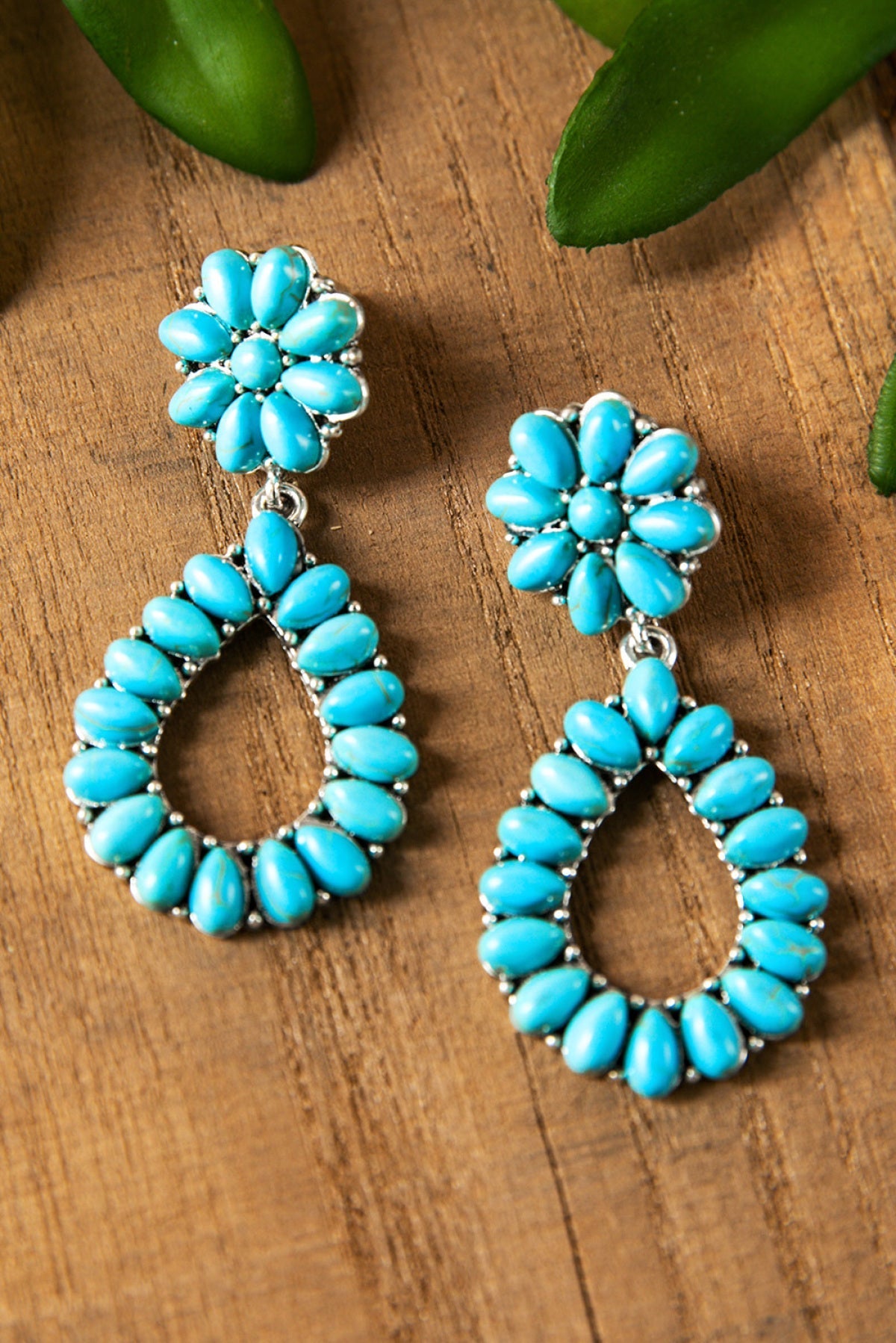 Turquoise Flower Teardrop Stone Earrings