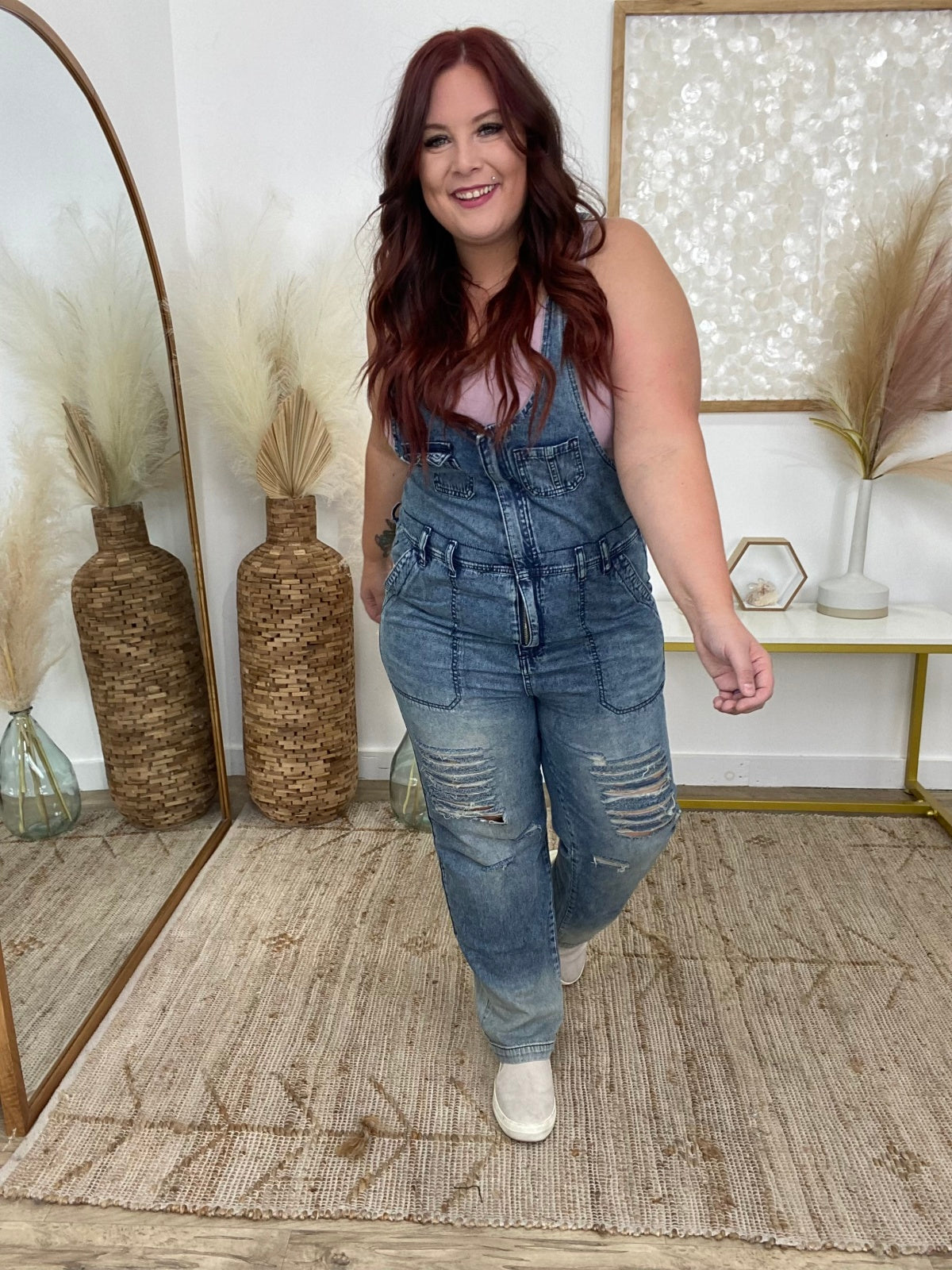 Easel Washed Distressed Denim Overalls/Jumpsuit