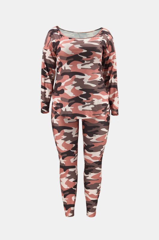 Plus Size Camouflage Top and Leggings Set